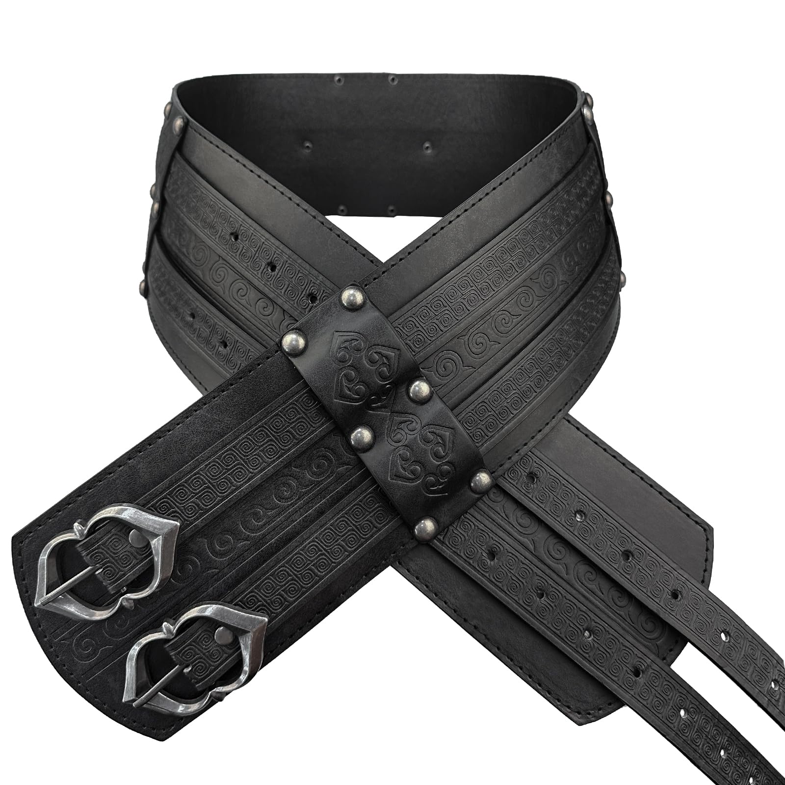 HiiFeuer Wikinger breiter Gürtel, mittelalterlicher Kunstleder Rüstungsgürtel Ritter Korsett Gürtel, LARP Halloween Kostüm