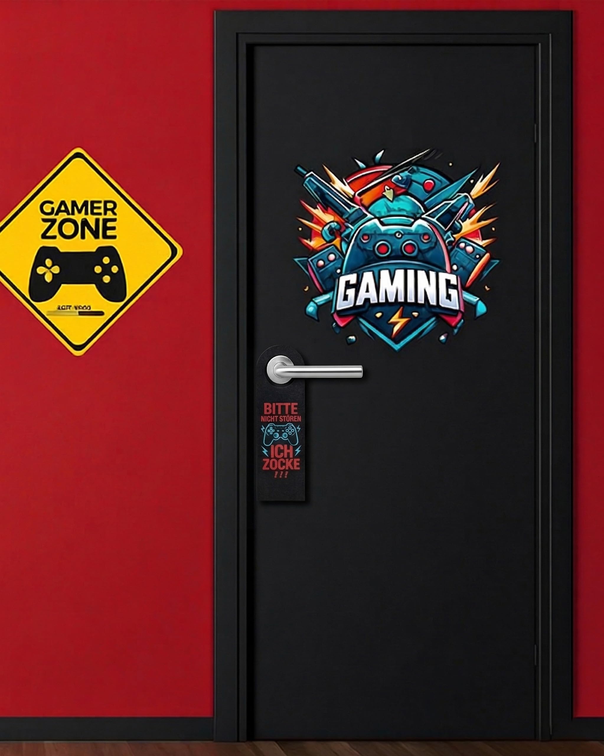 Bitte Nicht Stören Schild für Jungen 11 12 13 Jahre - 2er Set mit Metallverstärkung, Klettstoff - Coole Geschenkidee für Teenager, Jugendzimmer Deko & Gaming Zimmer Accessoire