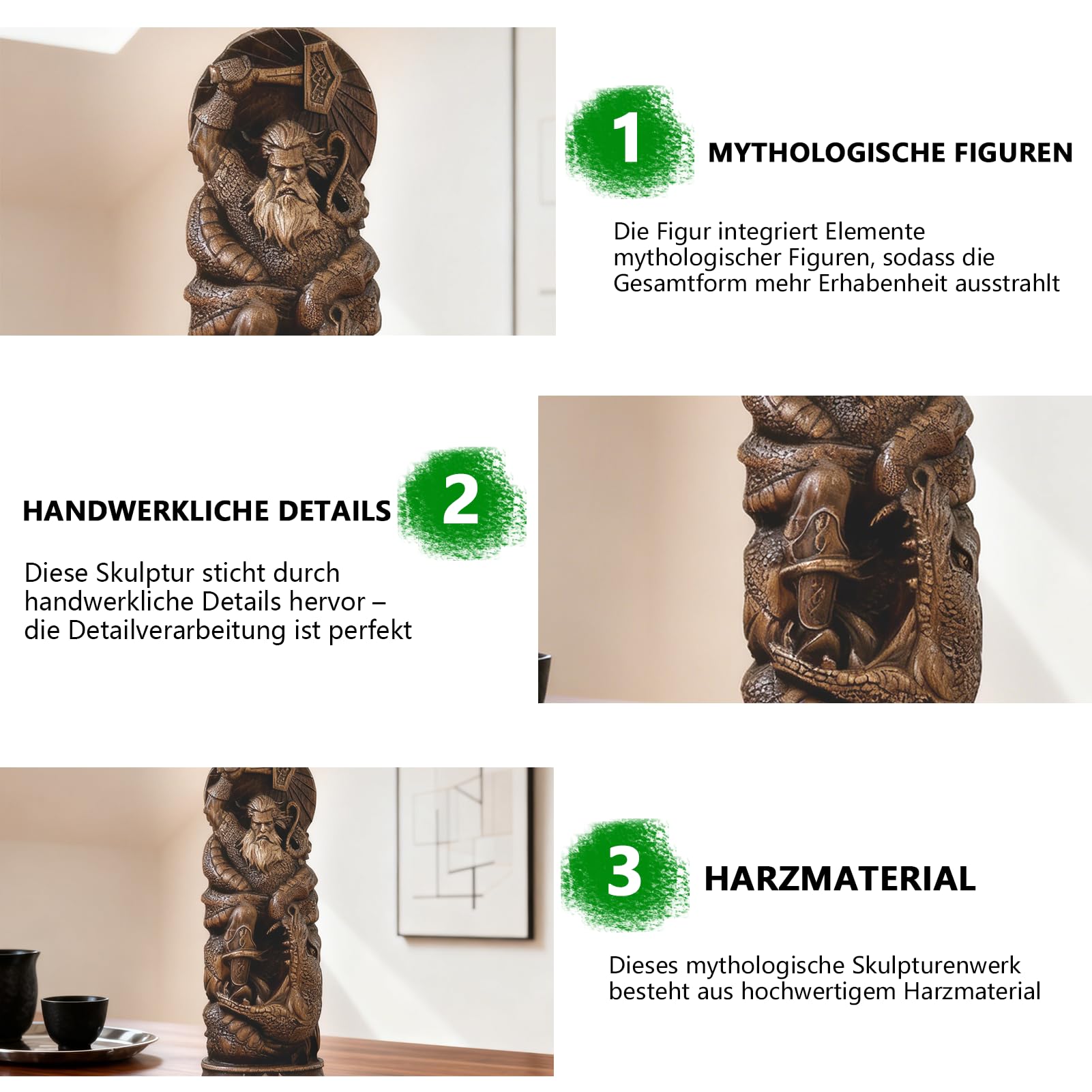Nordischer Gott Harz Statue, Harz Griechischer Gott Skulptur,22 X 9 cm Nordische Götter Wikinger Deko Statue, für Zuhause Weinschrank Regal Bücherregal (Odin)