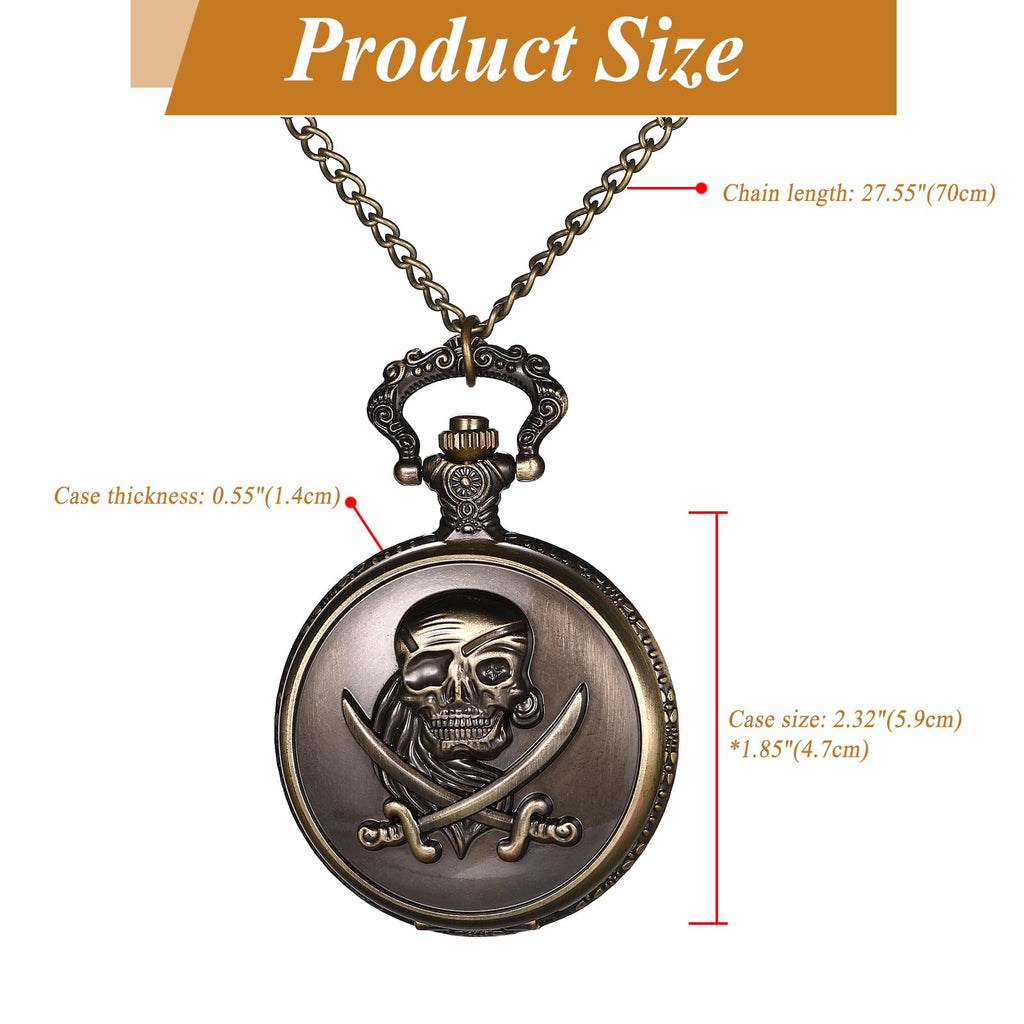 JewelryWe Taschenuhr Herren Damen Vintage: Retro Analog Quarz Kettenuhr Uhr Umhängeuhr mit Halskette Kette Pocket Watch Bronze Unisex Geschenk