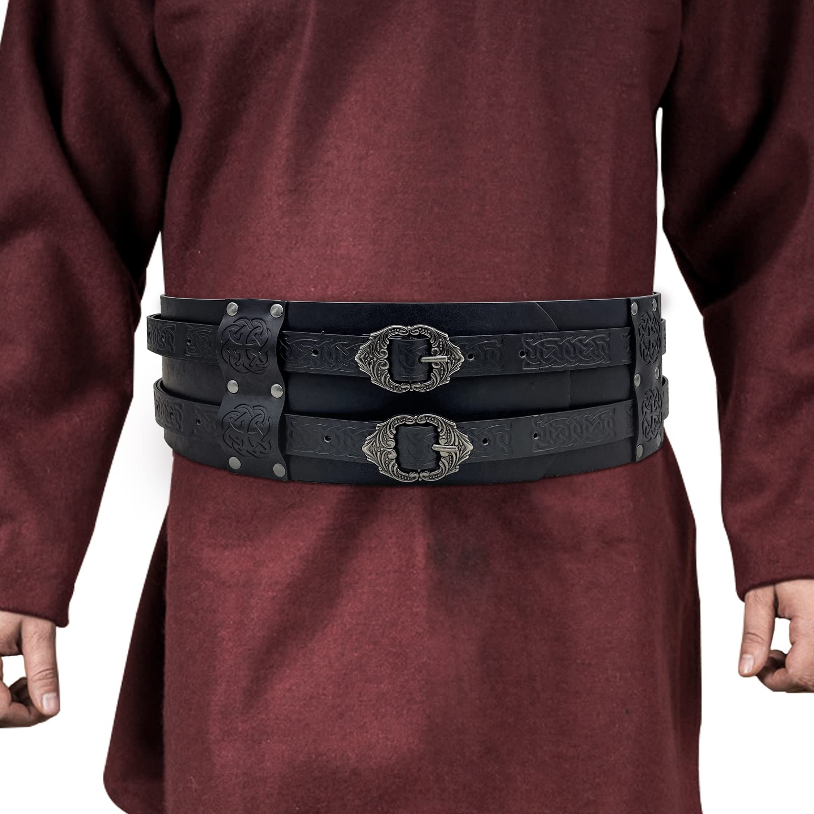 HiiFeuer Wikinger breiter Gürtel, mittelalterlicher Kunstleder Rüstungsgürtel Ritter Korsett Gürtel, LARP Halloween Kostüm