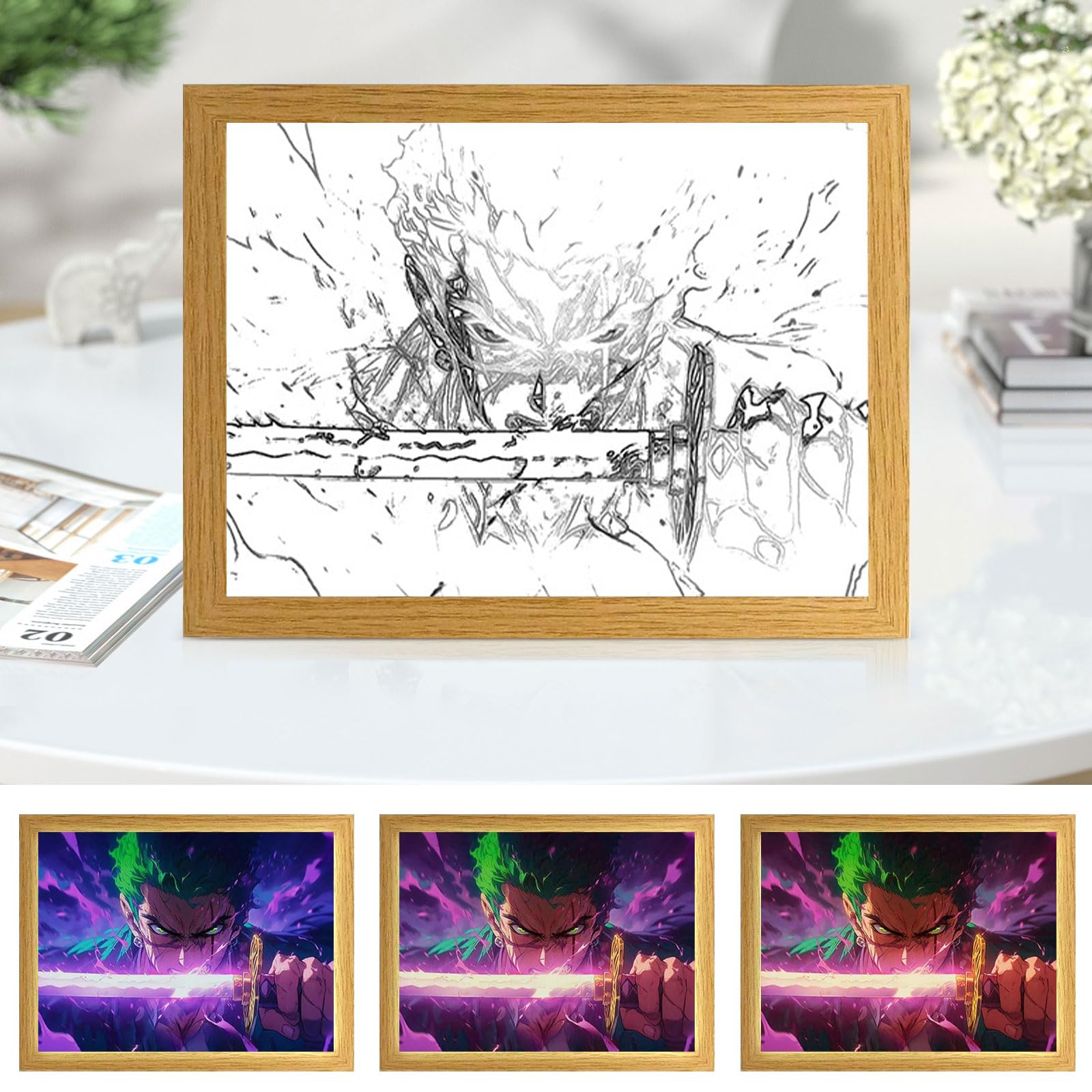 Bocguy Japanischer Anime Juju inspirierte beleuchtete Gemälde, LED Wandkunst Dekor,Jujutsu Kaisen Manga, LED Desktop-Rahmen für Heimdekoration,Kreatives Schlafzimmer und Geschenk
