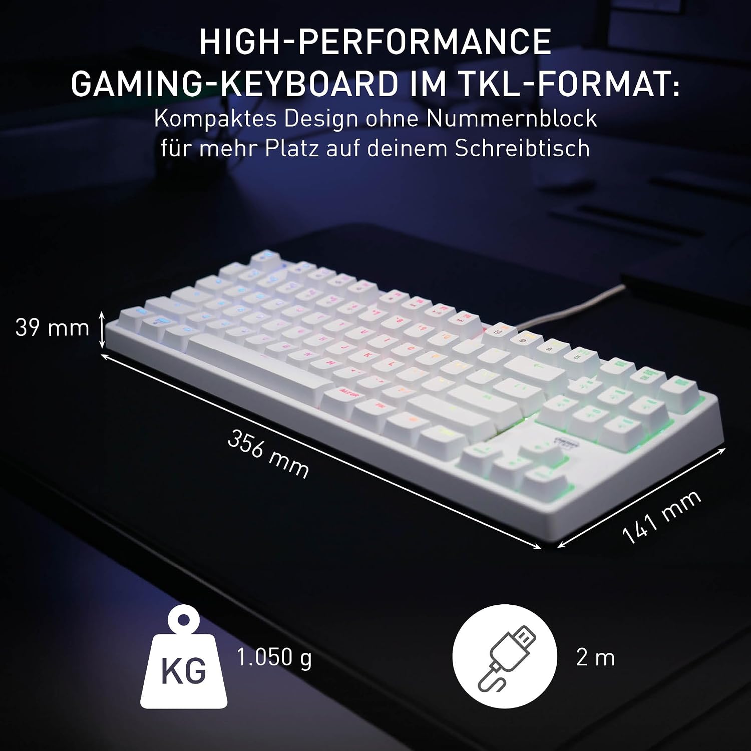 CHERRY XTRFY K4V2 TKL, Kabelgebundene Gaming-Tastatur ohne Nummernblock, Deutsches Layout (QWERTZ), RGB-Beleuchtung, Mechanische MX2A RED Switches, Weiß