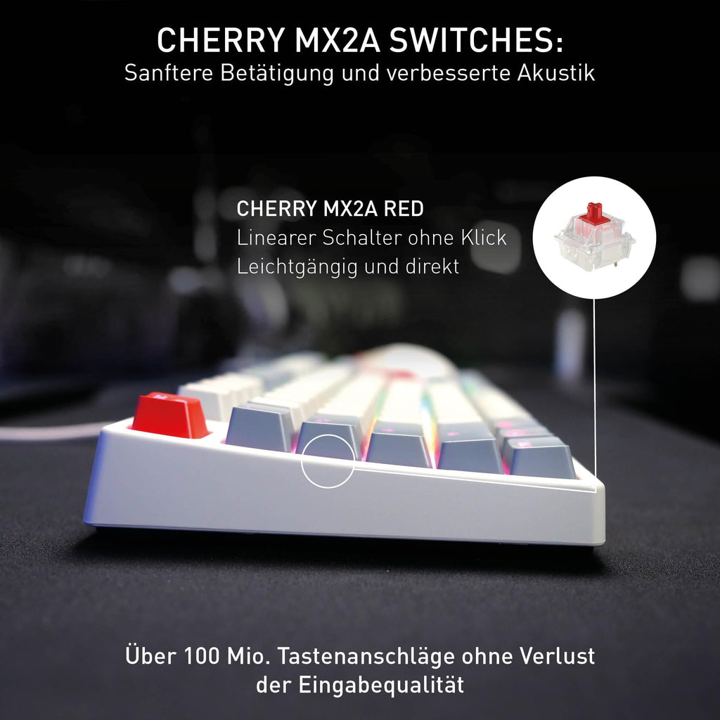 CHERRY XTRFY K4V2 TKL, Kabelgebundene Gaming-Tastatur ohne Nummernblock, Deutsches Layout (QWERTZ), RGB-Beleuchtung, Mechanische MX2A RED Switches, Weiß