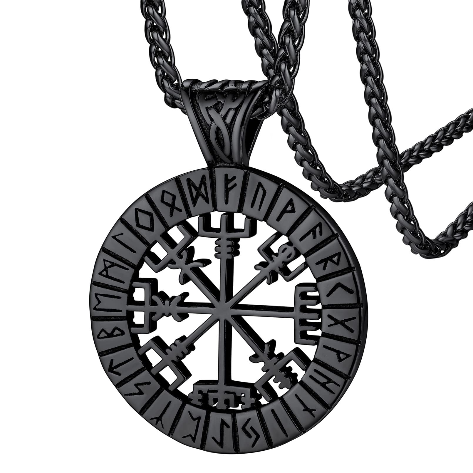 FaithHeart Wikingerhalskette für Herren, Vegvisir-Kompass, Edelstahl, Kette 55 + 5 cm, nordischer Mythologie-Schmuck