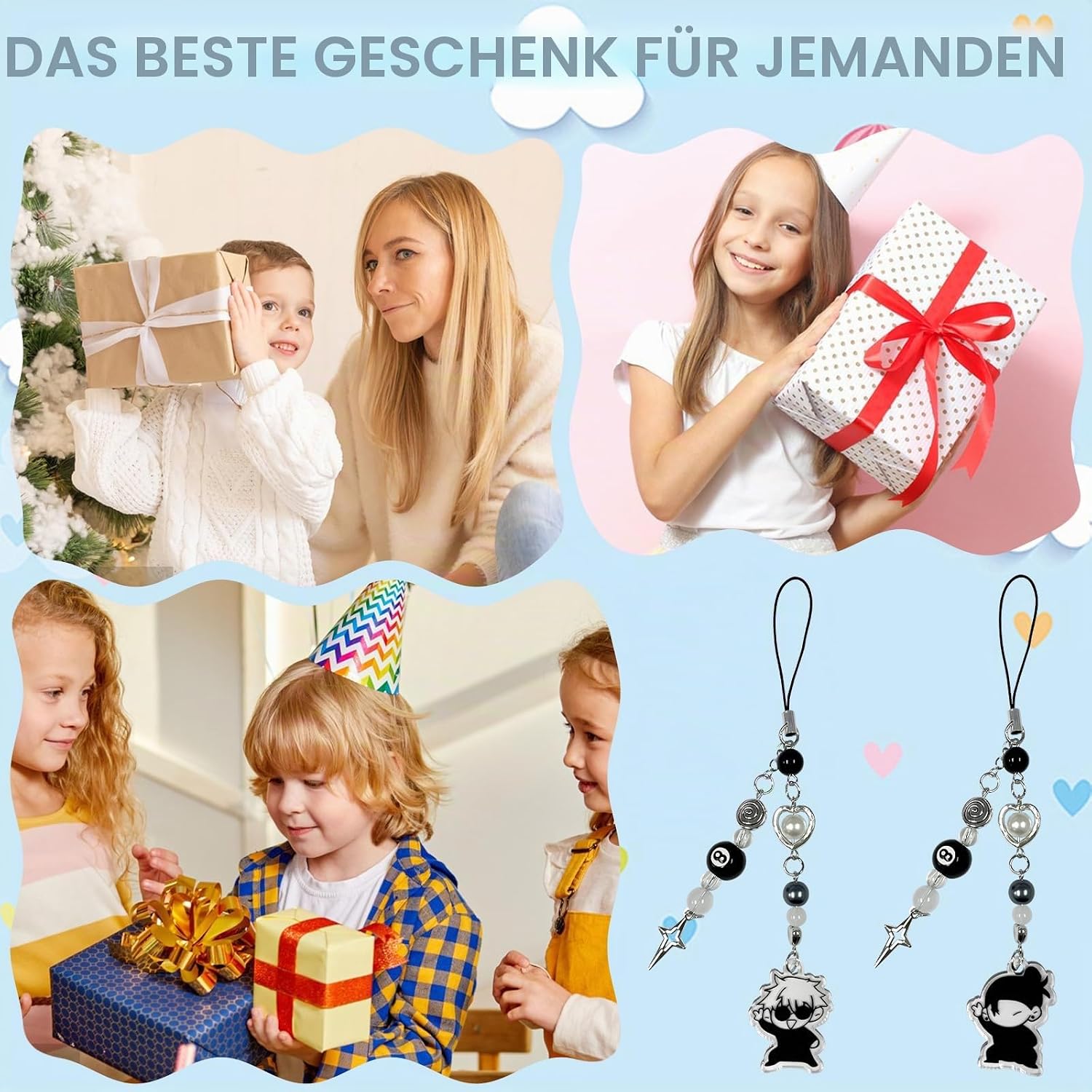 Jujjutsu Kaiisen Schlüsselanhänger, 2 Stück Gojo Satoru Schlüssel Anhänger | Keychain, Schlüsselbund, Anime Merch Accessoire für Schlüssel und Taschen, Schwarz-Weiß mit Sternanhänger