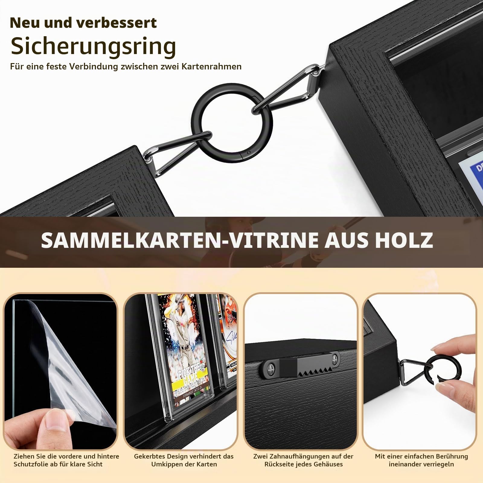 Sammelkarten Display Rahmen Wandmontage, 1er Pack Holz Sportkarten-Vitrine mit Transparent HD, Kartenrahmen Display für Sportkarten & Sammelkarten (Schwarz)