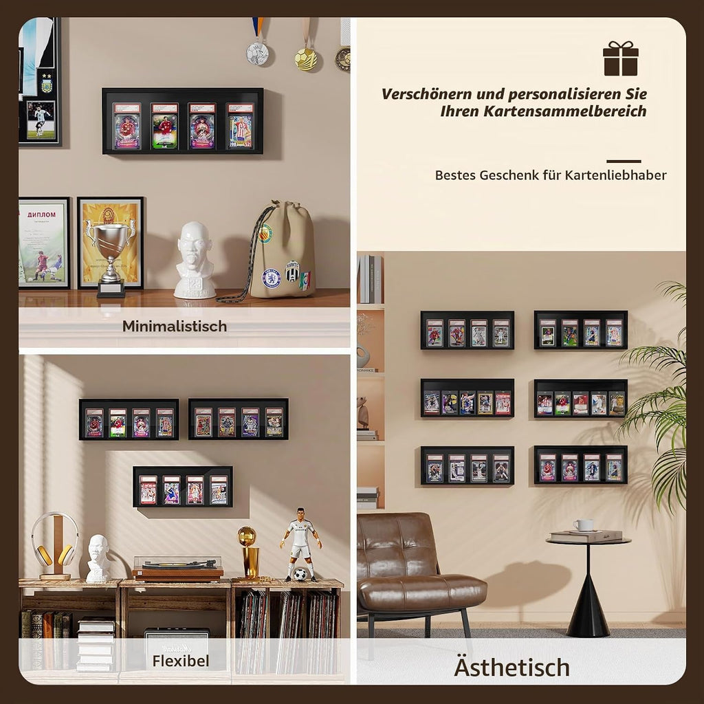 Sammelkarten Display Rahmen Wandmontage, 1er Pack Holz Sportkarten-Vitrine mit Transparent HD, Kartenrahmen Display für Sportkarten & Sammelkarten (Schwarz)