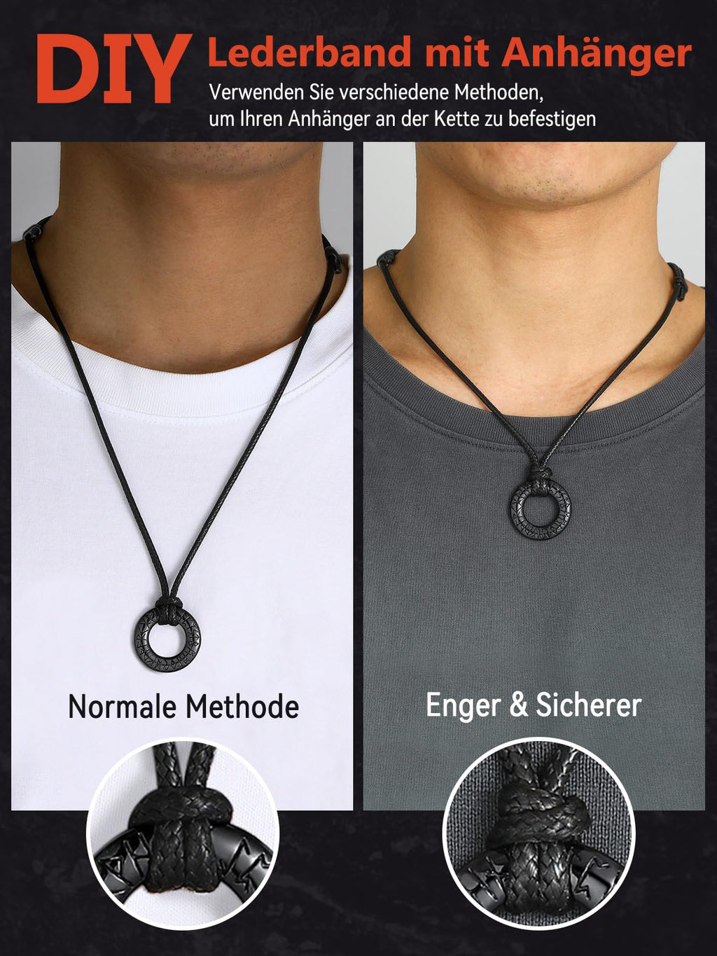 FaithHeart Lederkette Herren Damen Leder Halskette Männer Kette mit Runen Anhänger Edelstahl Lederband mit Mobius Rund/Dreieck/Unendlichkeit Kunstleder Lederhalsband verstellbar Wikinger Schmuck
