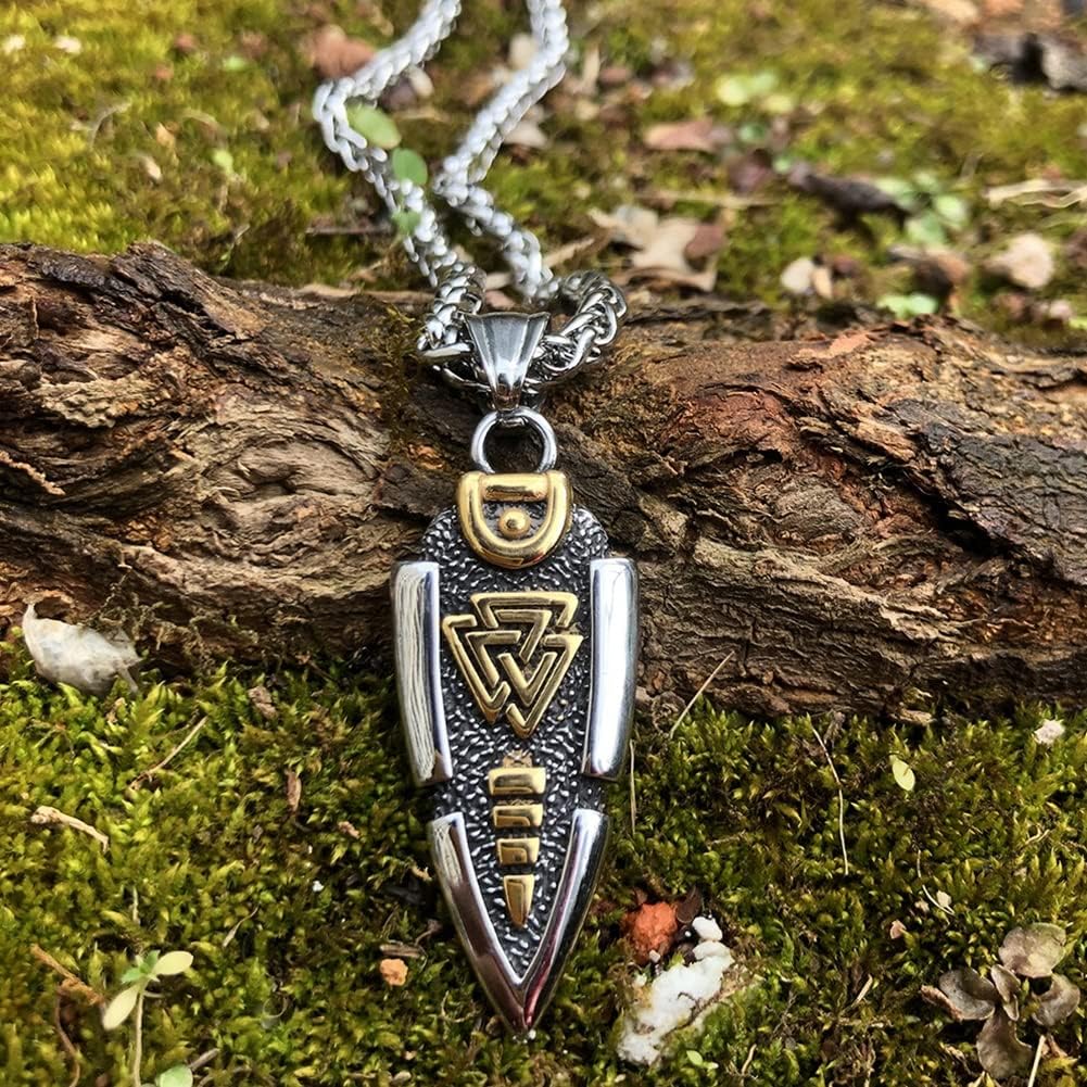Nordische Mythologie Odins Speer Halskette – Gungnir Pfeilspitzen Anhänger Aus Edelstahl Für Herren – Vintage Mittelalterliches Valknut Symbol Amulett Isländischer Schmuck