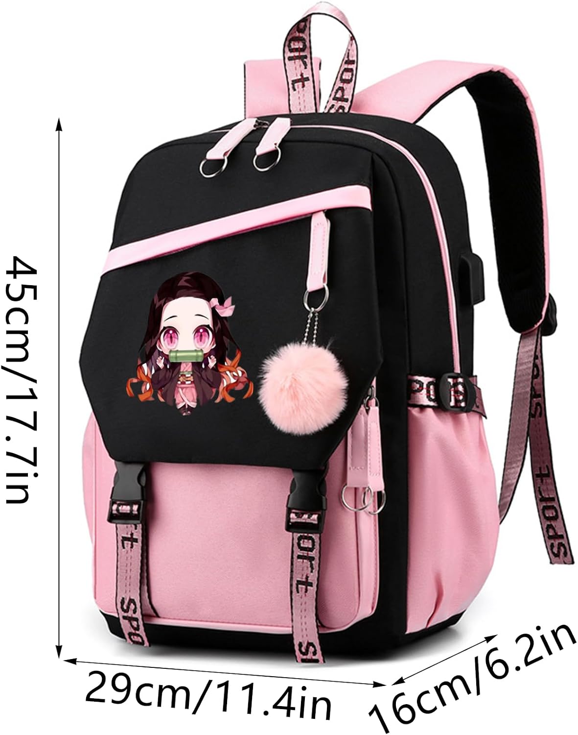 Demon Rucksack, Anime Rucksack, Kawaii Schultasche, Kids Backpack Girl, Wasserabweisend mit Verstellbare Träger 17inch