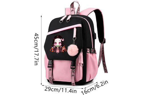 Demon Rucksack, Anime Rucksack, Kawaii Schultasche, Kids Backpack Girl, Wasserabweisend mit Verstellbare Träger 17inch