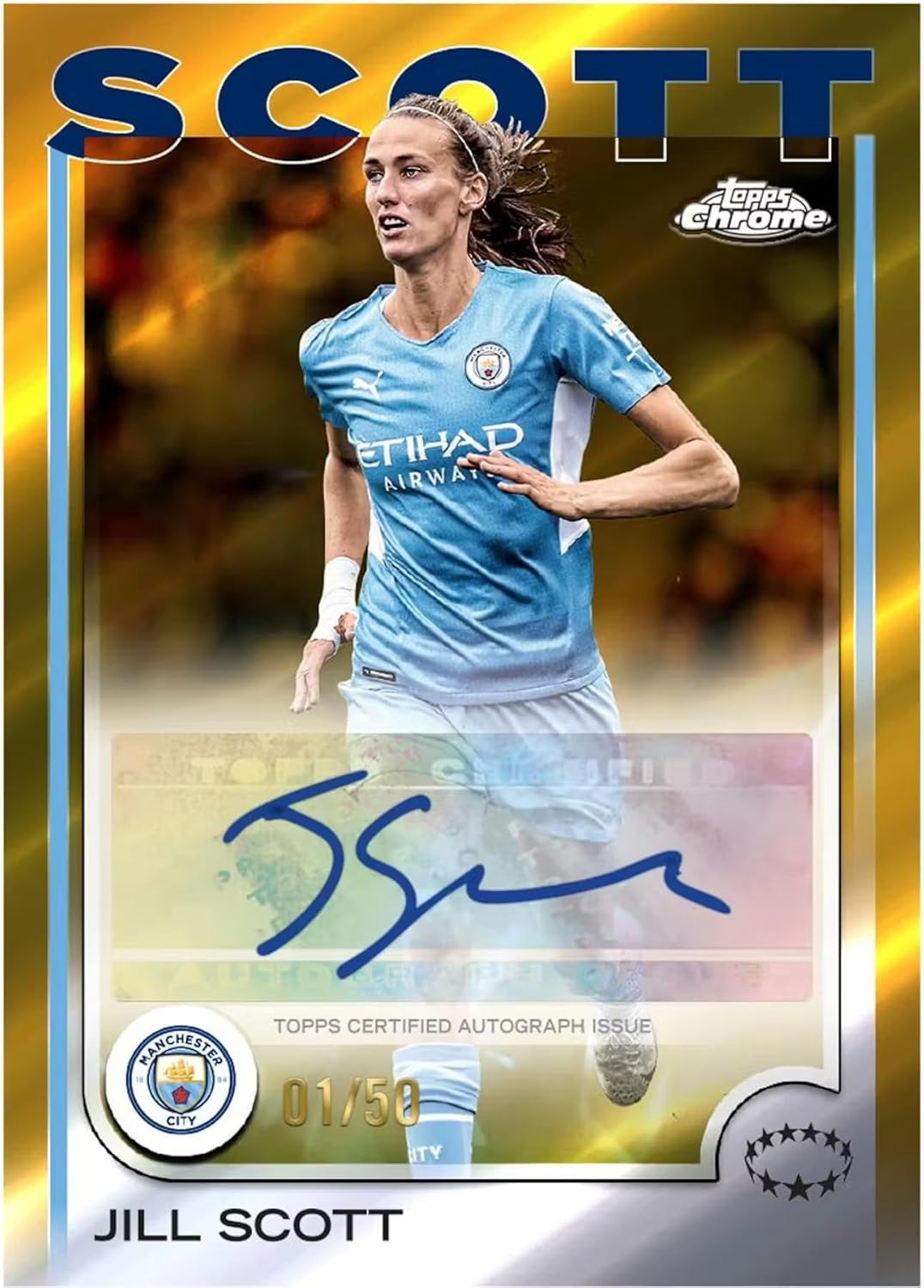 2024/25 Topps Chrome UEFA Damen Champions League Soccer Blaster Sammelkarte 7er-Pack Blaster-Box (3 Mini-Diamant-Refraktor-Parallelen pro Box)