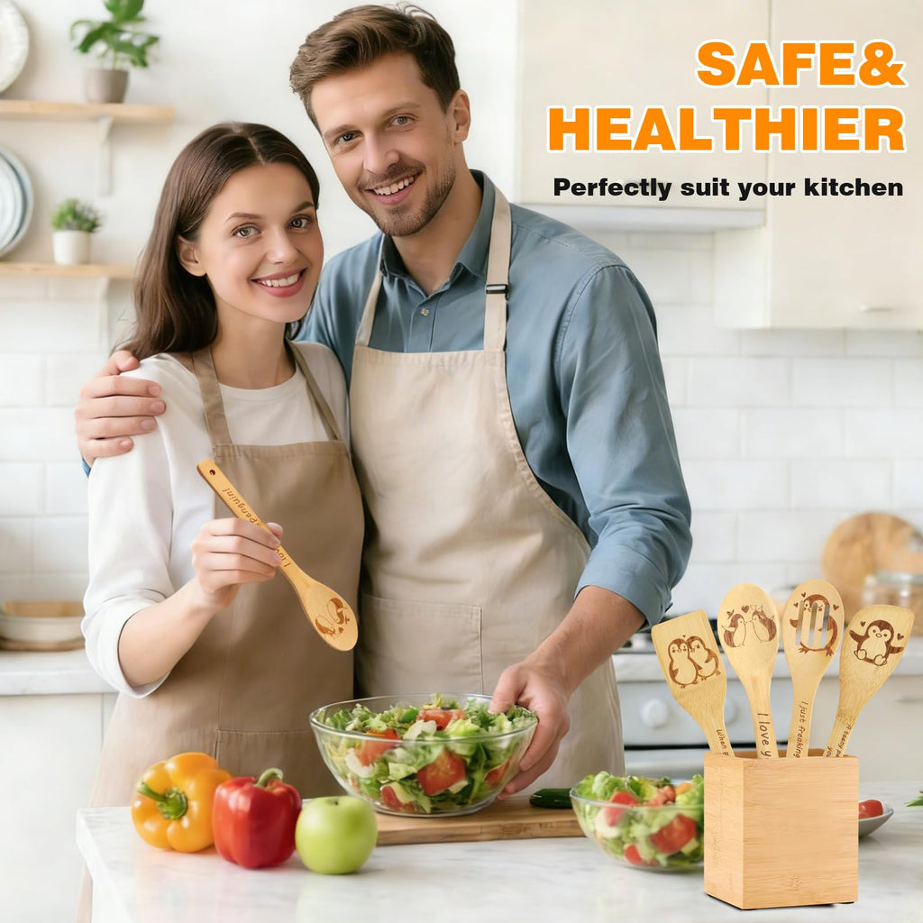 Gravierte Holzlöffel-Set mit 5 – Lustige Harry Geschenke Kochlöffel, Küchenutensilien zum Kochen, Einweihungsgeschenk, Harry Weihnachten Geschenke für Frauen oder Männer (Küche/Deko)