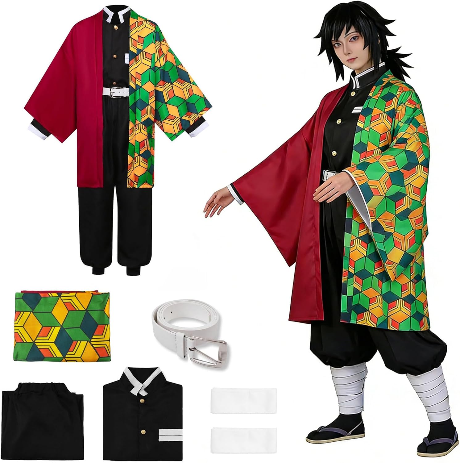 Bocguy Anime Cosplay, Giyuu/Shinobu/Mitsuri/Muichirou/Tanjiro/Nezuko/Zenitsu Anime Kostüm Erwachsene, Animecharakter Kimono Uniform für Karneval Halloween Cosplayparty AnimeConventions