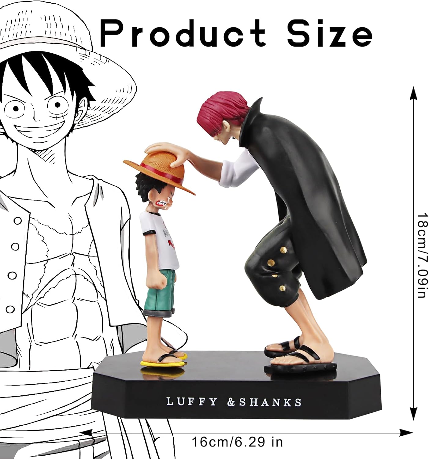 Powmag One-Piece Luffy and Shanks Figures, 18cm PVC Character Model Action Figure Collectibles Ornaments Statue Desktop Decoration
