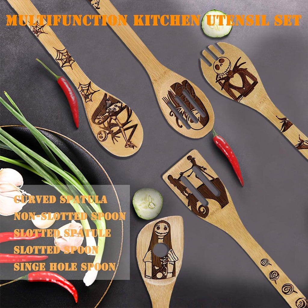 Gravierte Holzlöffel-Set mit 5 – Lustige Harry Geschenke Kochlöffel, Küchenutensilien zum Kochen, Einweihungsgeschenk, Harry Weihnachten Geschenke für Frauen oder Männer (Küche/Deko)