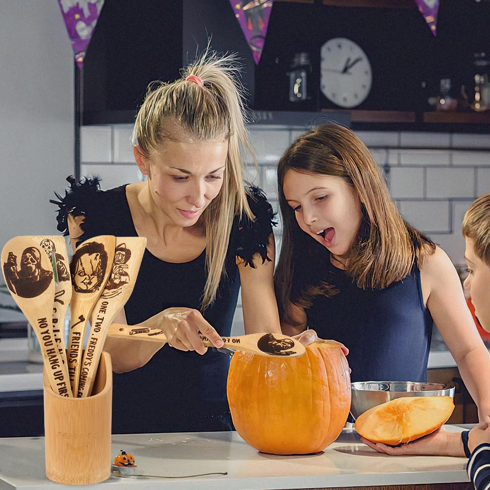Gravierte Holzlöffel-Set mit 5 – Lustige Harry Geschenke Kochlöffel, Küchenutensilien zum Kochen, Einweihungsgeschenk, Harry Weihnachten Geschenke für Frauen oder Männer (Küche/Deko)