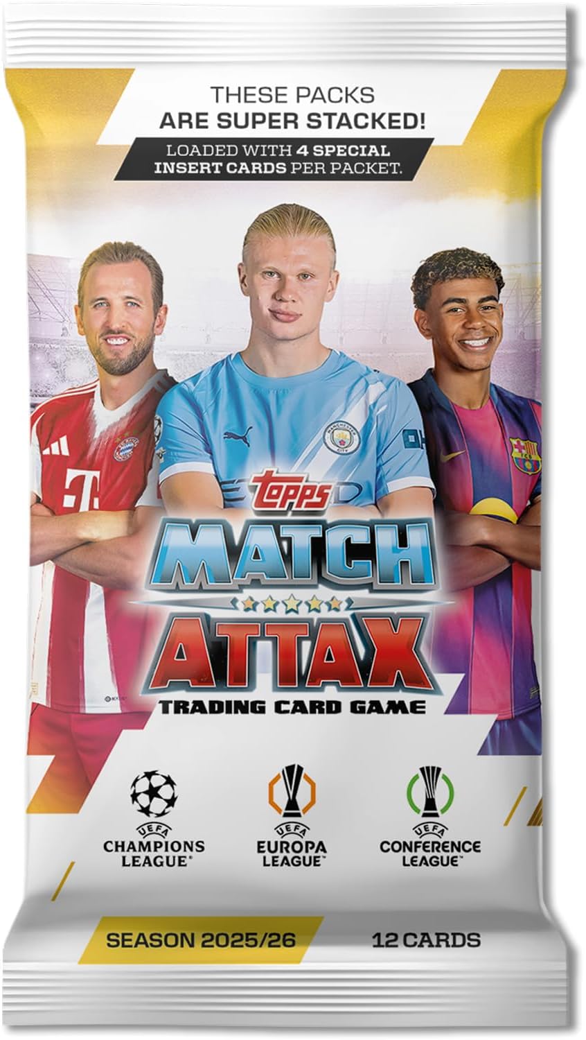 Topps UCC Match Attax 2025/26 - Full Box - Enthält 32 Päckchen mit 4 speziellen Einsteckkarten pro Packung (12 Karten pro Packung)