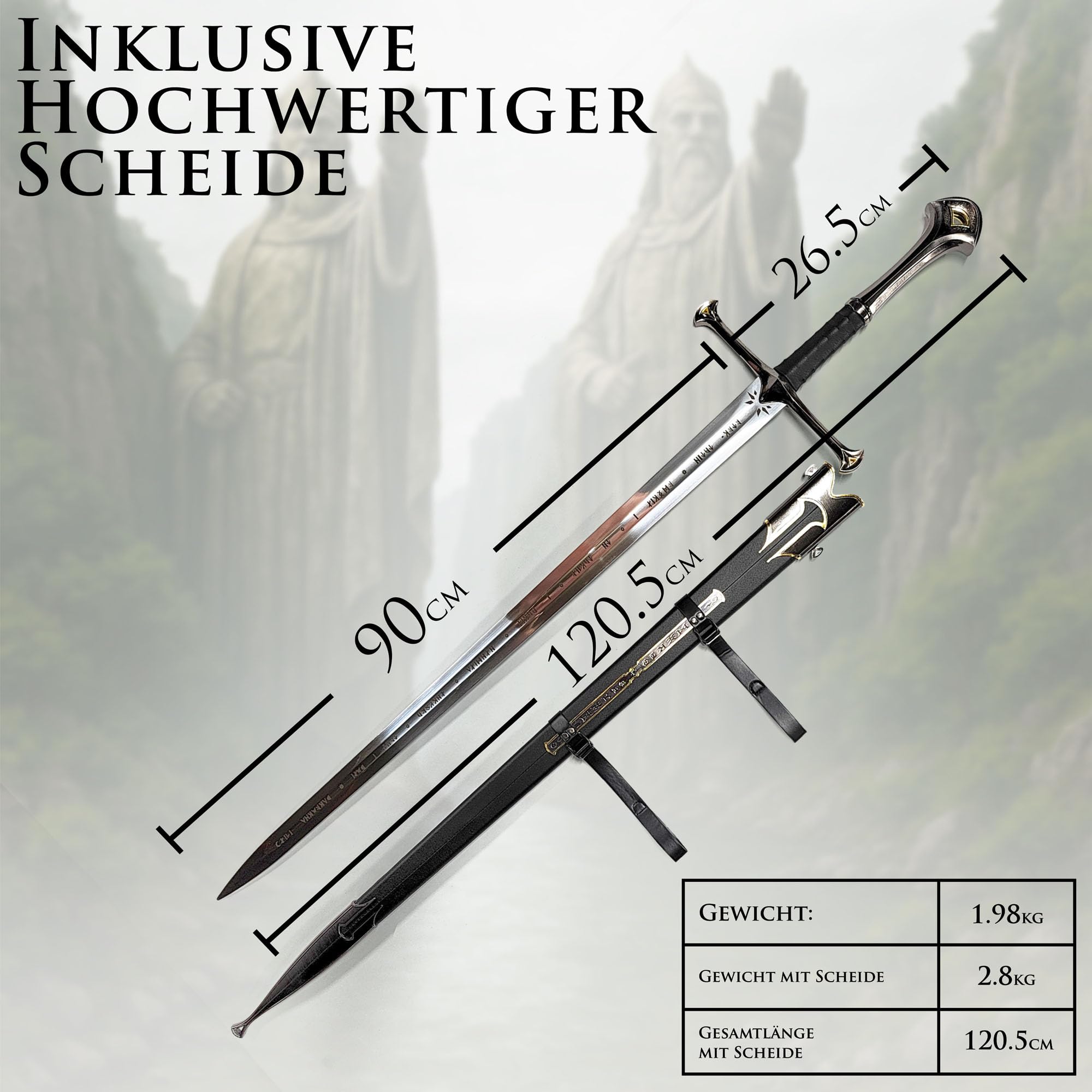 Der Herr der Ringe - LOTR Schwert, Filmschwert, echt, aus Stahl, Der Hobbit, Zauberer Merch, Aragorn Sword, Deko für Sammler und als Geschenk