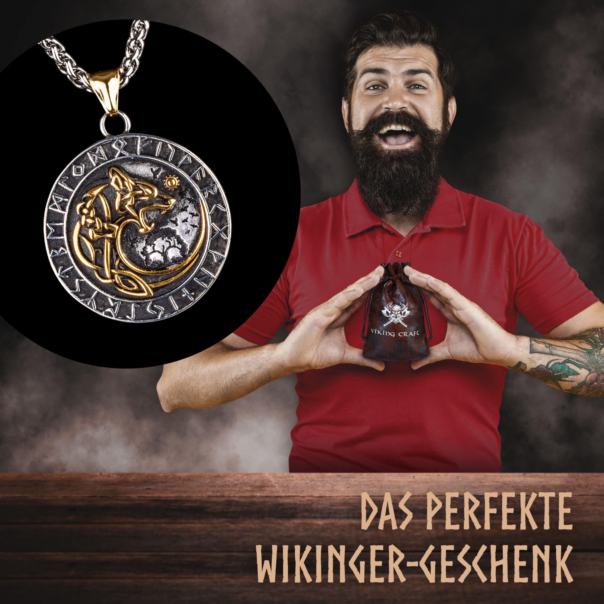 VIKING CRAFT Wikinger Halskette Herren Edelstahl - 60cm Wikinger Schmuck Kette Herren - Wikinger Deko, Wikinger Kette, Wikinger Geschenke für Männer Schmuck, LARP