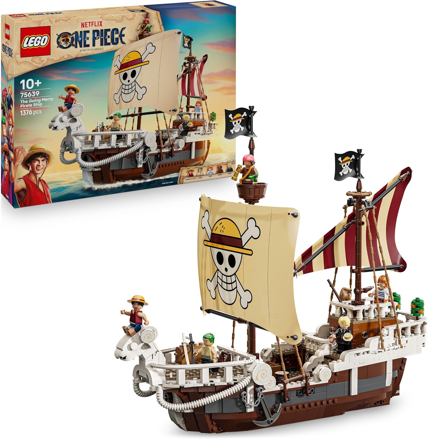 LEGO ONE PIECE - The Pirate Ship Flying Lamb (Going Merry) - Playset with 5 Minifigures - incl. Luffy, Zoro & Nami - Building Toy - Gift for Boys, Girls & Fans from 10 Years - 75639
