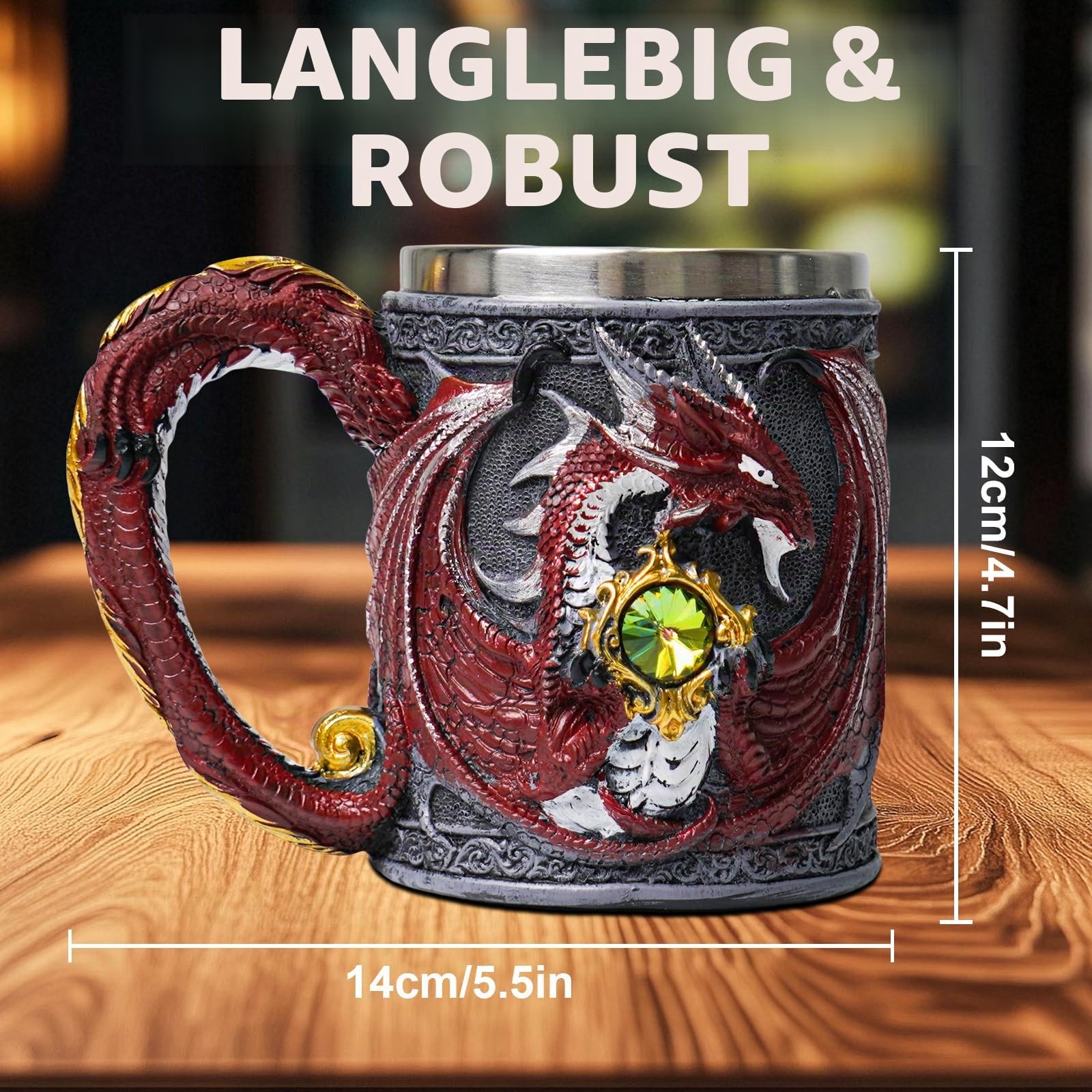 ZONSUSE Mittelalter Drache Kelch, Gotischer Drachen Kelch, Flugsaurier Edelstahl Weinkelch, Roter Drache auf Kreuzsockel, Magischer Dragon Goblet,Idee Geschenk für Fantasy Fans 200ml (Rot Goblet)