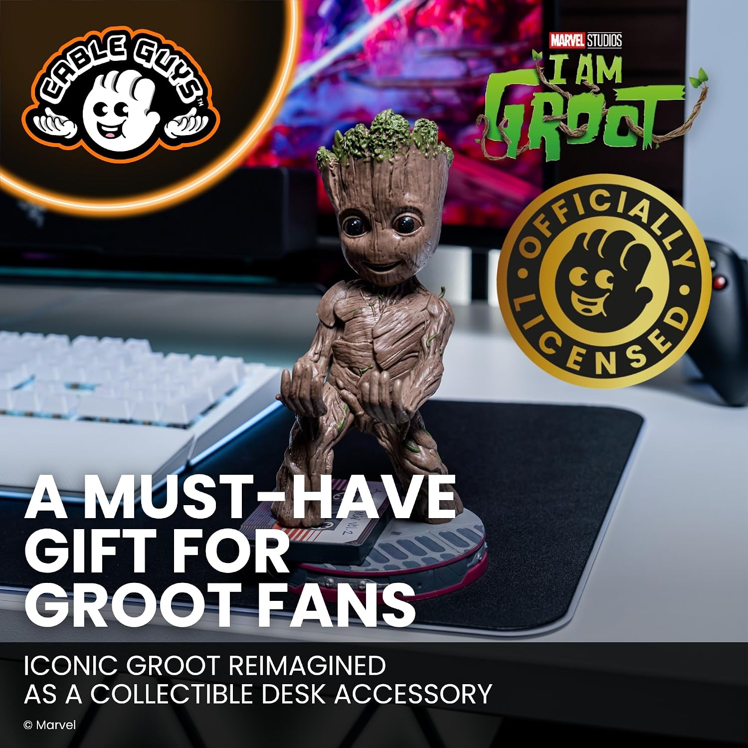 Cableguys Marvel Smiley Toddler Groot Controller Halter & Handy Ständer - Gaming Zubehör für Schreibtisch-Setup, Ständer Kompatibel mit Xbox-, PlayStation- & den meisten Standard-Controllern