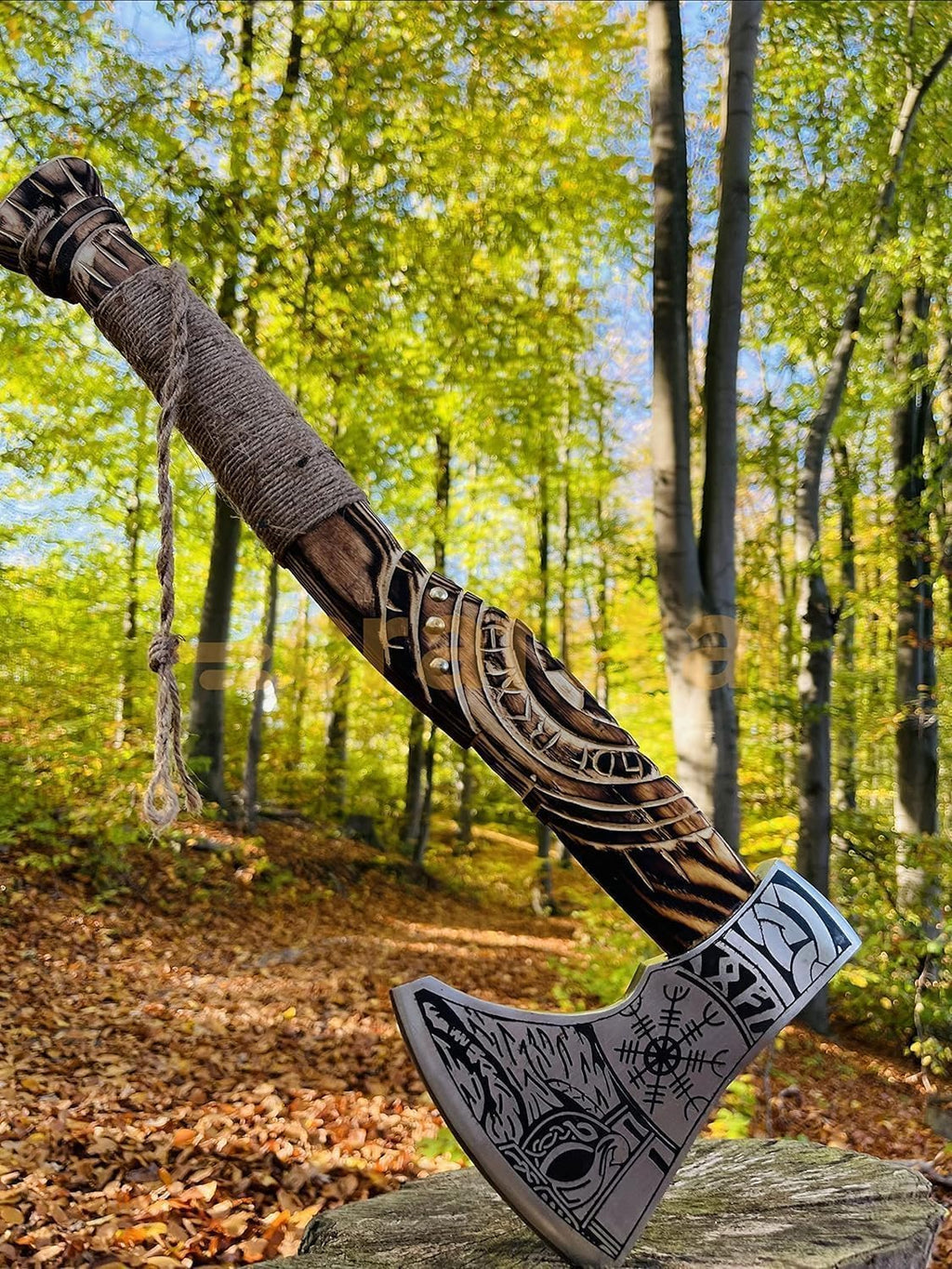 Wikinger-Axt aus kohlenstoffreichem Stahl – Handgeschmiedete Jagdaxt mit Eschenholzgriff, Wikinger-Bartaxt für Outdoor und Camping, Spaltaxt, echtes Geschenk für Weihnachten oder Geburtstag,