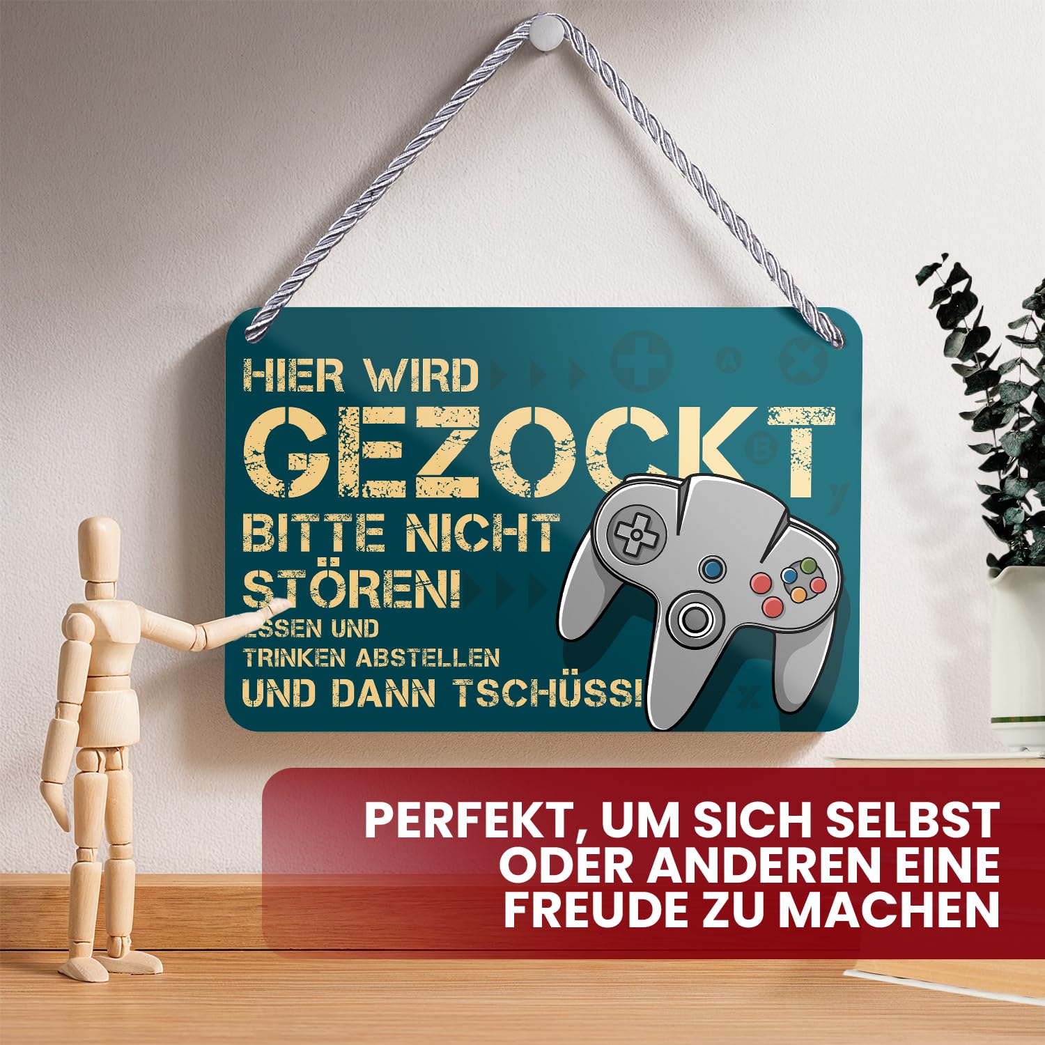 Blechschild Hier Wird Gezockt - Gaming Zimmer Deko - Zocker Zubehör - Coole Sachen für Teenager Jungs - Geschenk Geburtstagsgeschenk Weihnachtsgeschenke für Jugendliche Gamer - 18x12cm (zocken 1)
