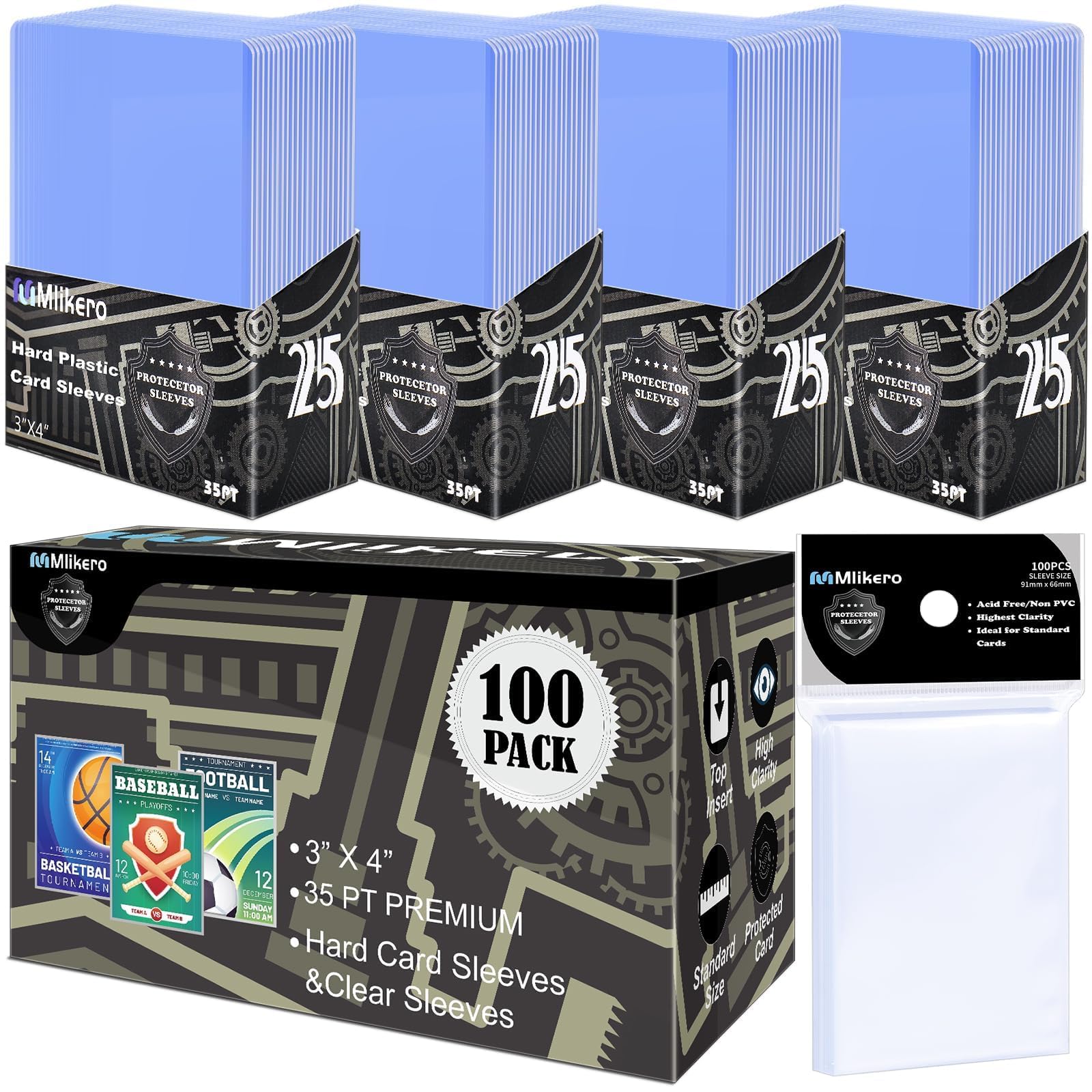 Mlikero 400 Stück Karten Hüllen, 3"X4" Hartkartenhüllen, Sammelkartenhüllen passend für MTG, Sammelkarten, Sportkarten (200 Hartkartenhüllen + 200 Transparente Kartenhüllen)