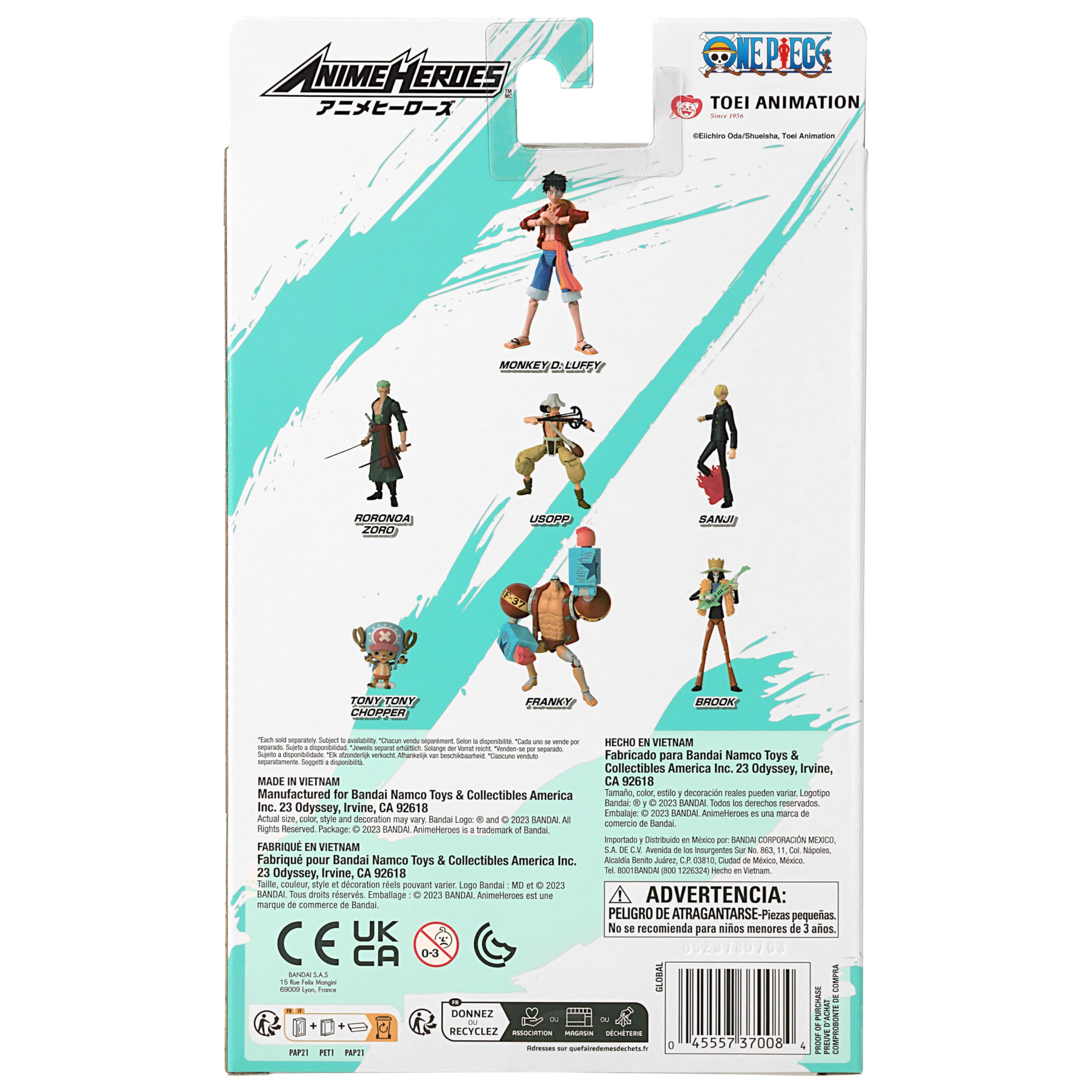BANDAI – Anime Heroes – One Piece Figur – Lorenor Zorro 17 cm Three Sword Style – Offizielle Lizenz One Piece – Bewegliche Manga Figur Zorro 3 Schwerter – Spielzeug für Kinder ab 4 Jahren – 37052