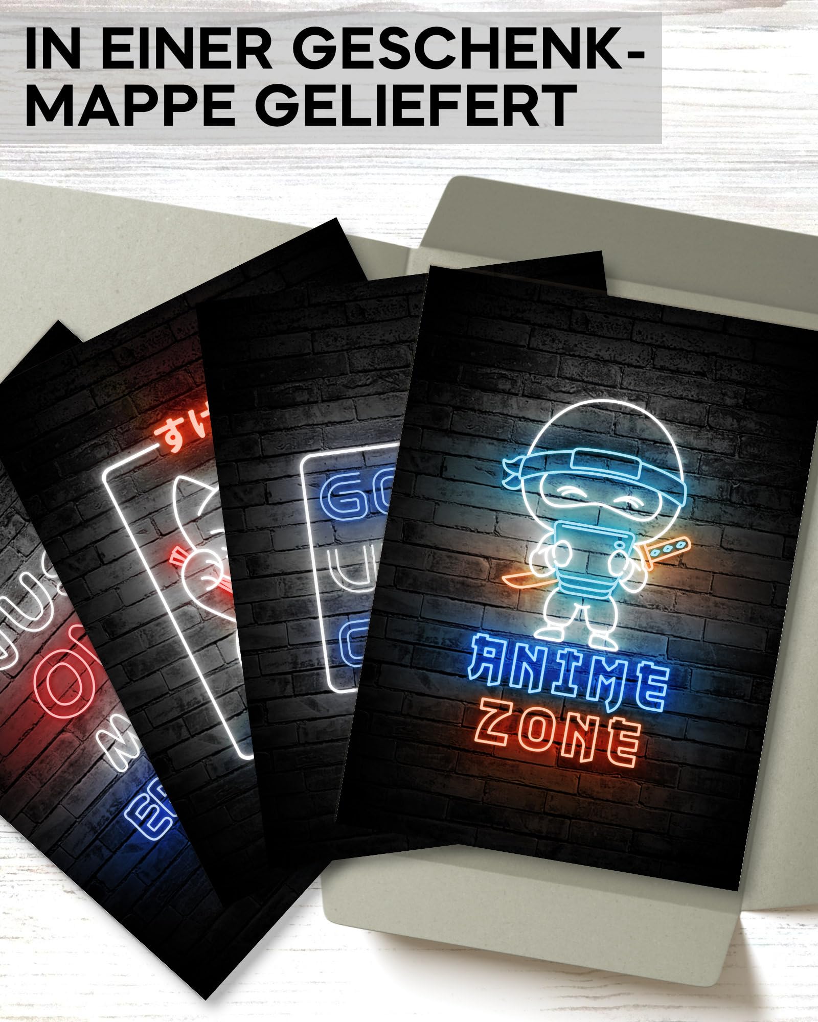 mojoliving Gaming Zimmer Deko Bilder | Poster Wand für Gamer Jugendzimmer | Set mit Neon Sign Motive | Coole Geschenke für Gamer | Zocker Bilder Wand | Neon Wandbild