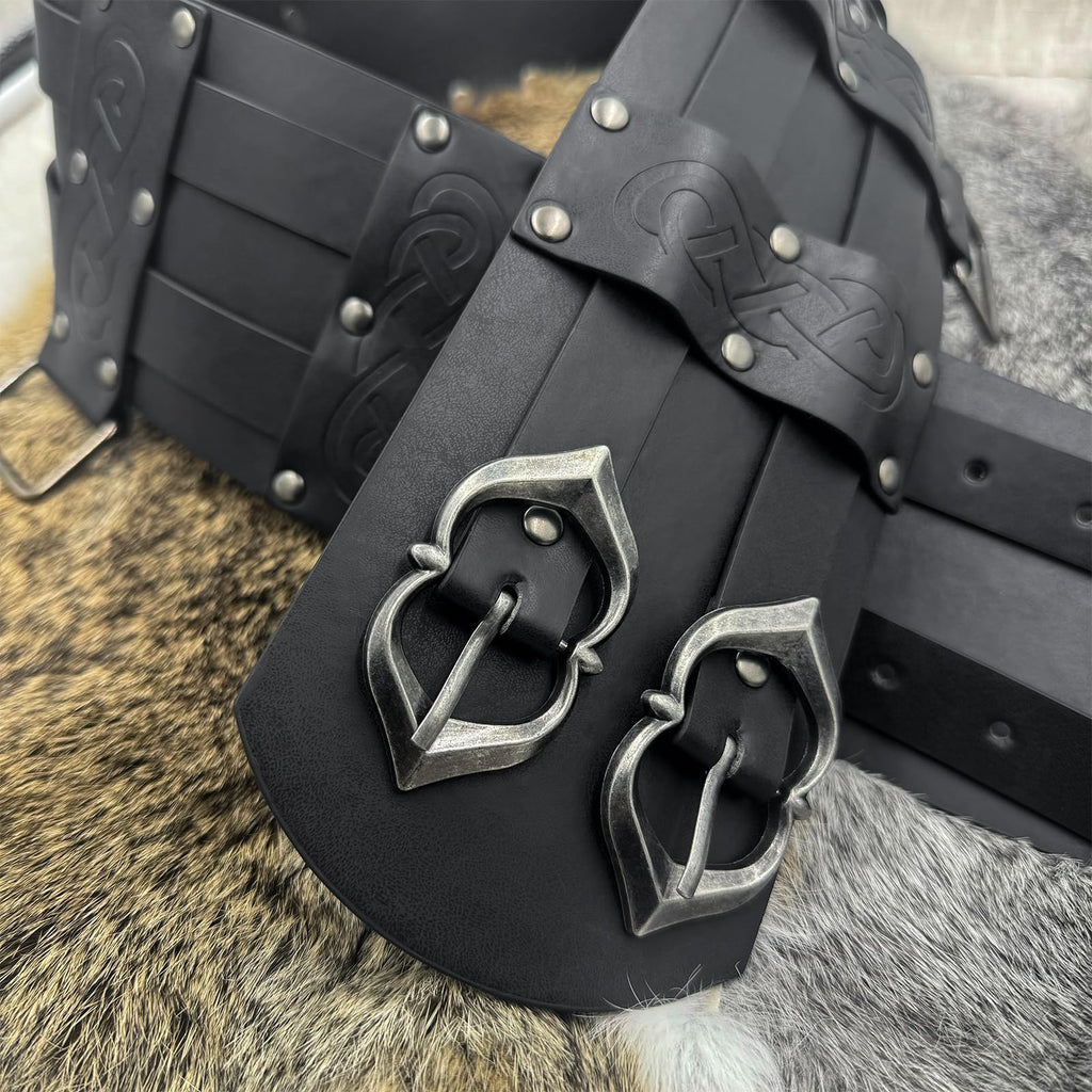 HiiFeuer Wikinger breiter Gürtel, mittelalterlicher Kunstleder Rüstungsgürtel Ritter Korsett Gürtel, LARP Halloween Kostüm