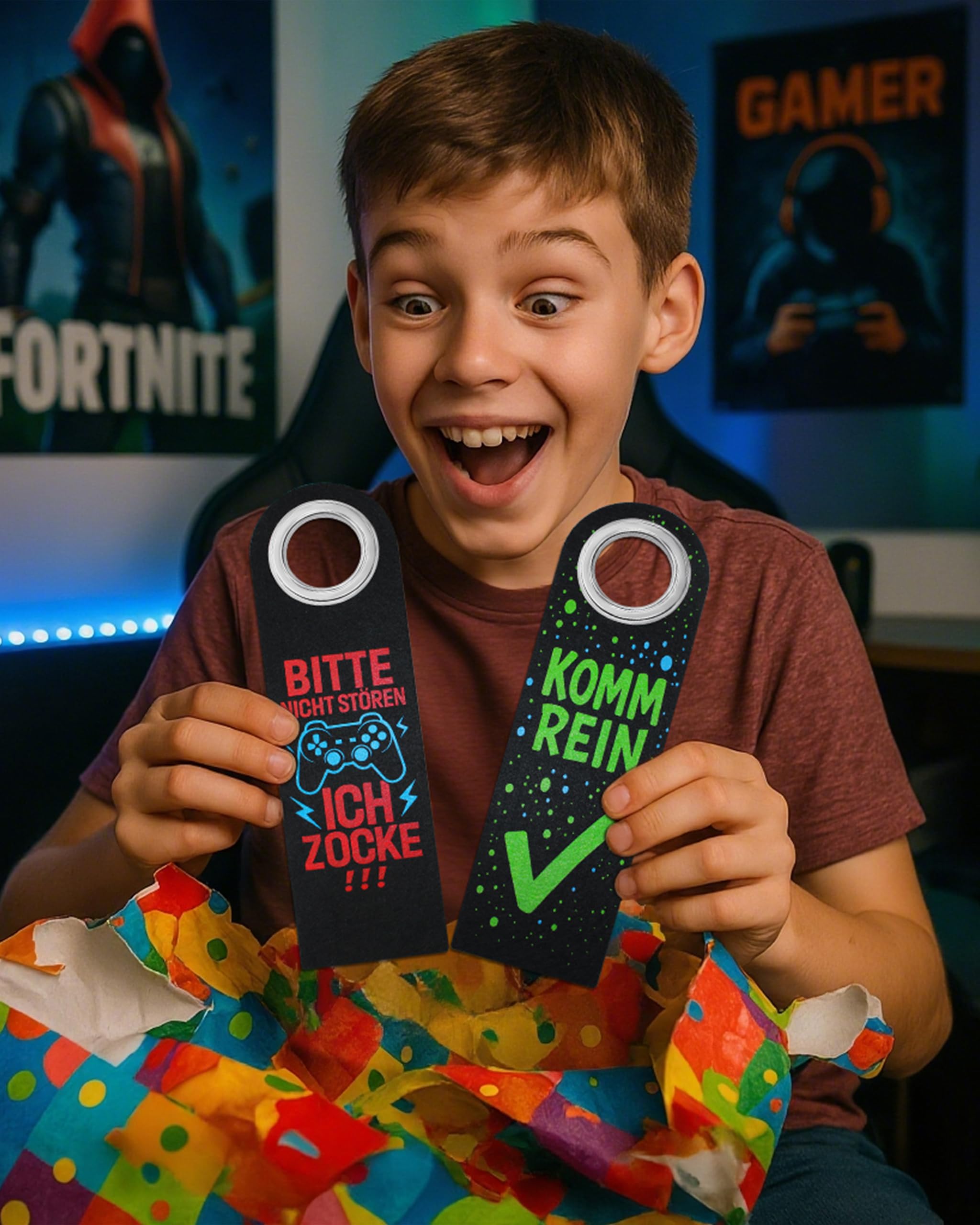 Bitte Nicht Stören Schild für Jungen 11 12 13 Jahre - 2er Set mit Metallverstärkung, Klettstoff - Coole Geschenkidee für Teenager, Jugendzimmer Deko & Gaming Zimmer Accessoire