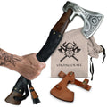 VIKING CRAFT® Wikinger Axt 50cm - Handgefertigte Deko Mit Gravur und Lederschutz - Ideale Mittelalter Deko, Geschenke für Männer und Frauen, Vikings Fanartikel, LARP Beil