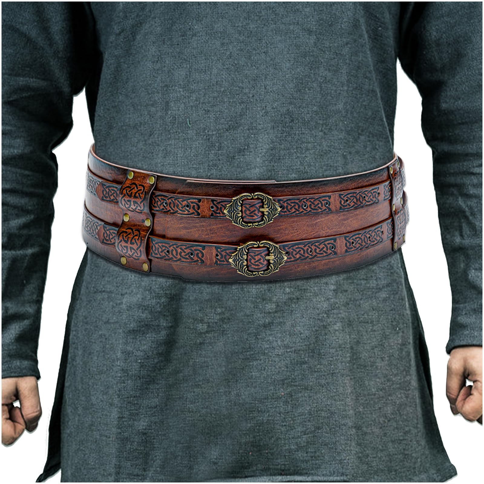 HiiFeuer Wikinger breiter Gürtel, mittelalterlicher Kunstleder Rüstungsgürtel Ritter Korsett Gürtel, LARP Halloween Kostüm