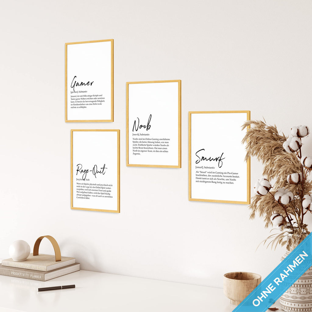 mojoliving Gaming Zimmer Deko Bilder | Poster Wand für Gamer Jugendzimmer | Set mit Neon Sign Motive | Coole Geschenke für Gamer | Zocker Bilder Wand | Neon Wandbild