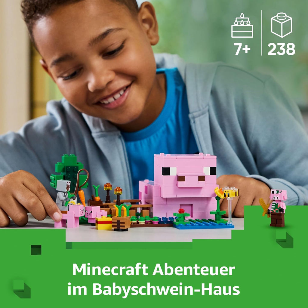 LEGO Minecraft Das Babyschwein-Haus - Interaktives Spielzeug mit Einer Helden Figur, Schwein, Biene, Zombie Piglin - Kinder Gaming Geschenk für Mädchen und Jungen ab 7 Jahren - 21268