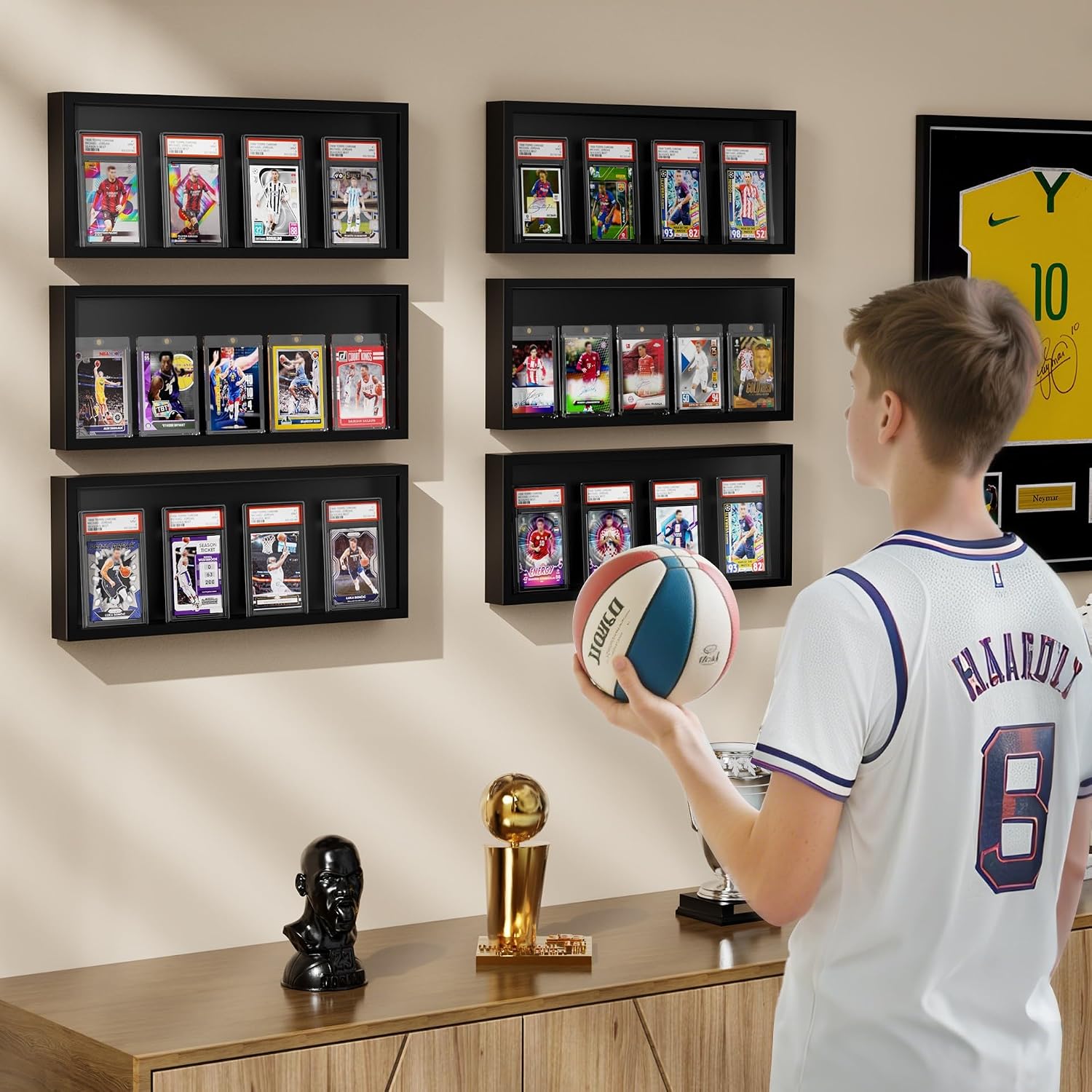 Sammelkarten Display Rahmen Wandmontage, 1er Pack Holz Sportkarten-Vitrine mit Transparent HD, Kartenrahmen Display für Sportkarten & Sammelkarten (Schwarz)