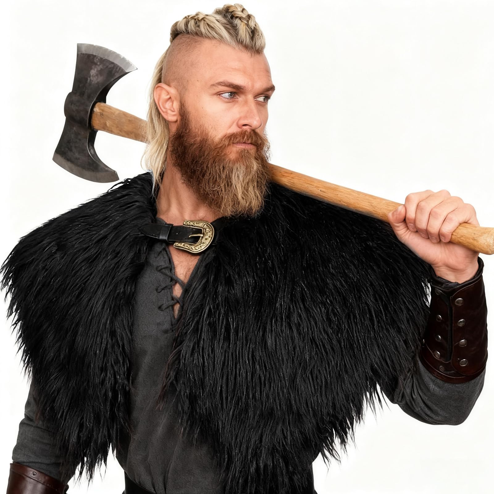 keland Viking Kunstfell Kragen für Männer Schal Capelet Wrap Kostüm Accessoire