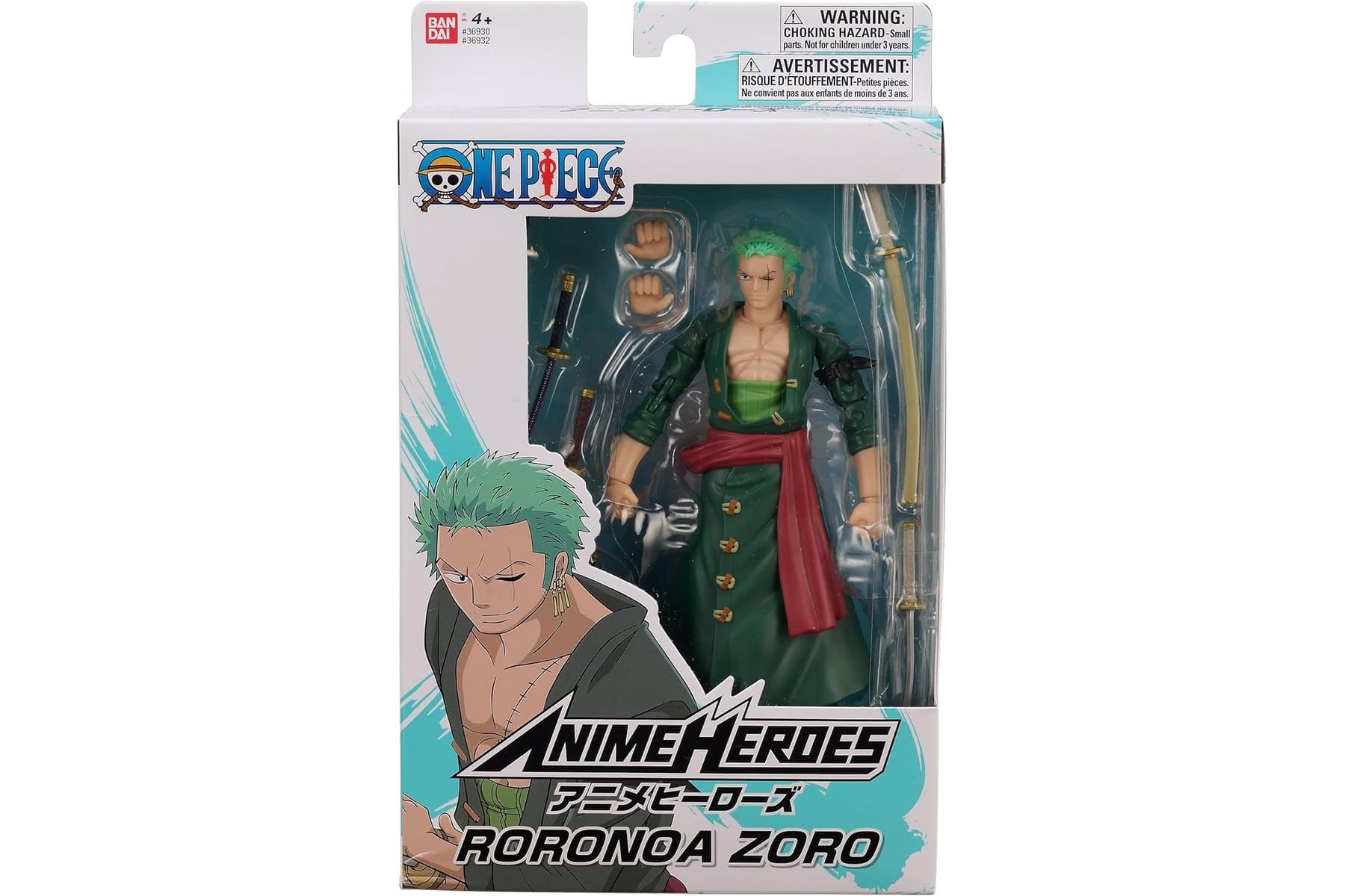 BANDAI – Anime Heroes – One Piece Figur – Lorenor Zorro 17 cm Three Sword Style – Offizielle Lizenz One Piece – Bewegliche Manga Figur Zorro 3 Schwerter – Spielzeug für Kinder ab 4 Jahren – 37052