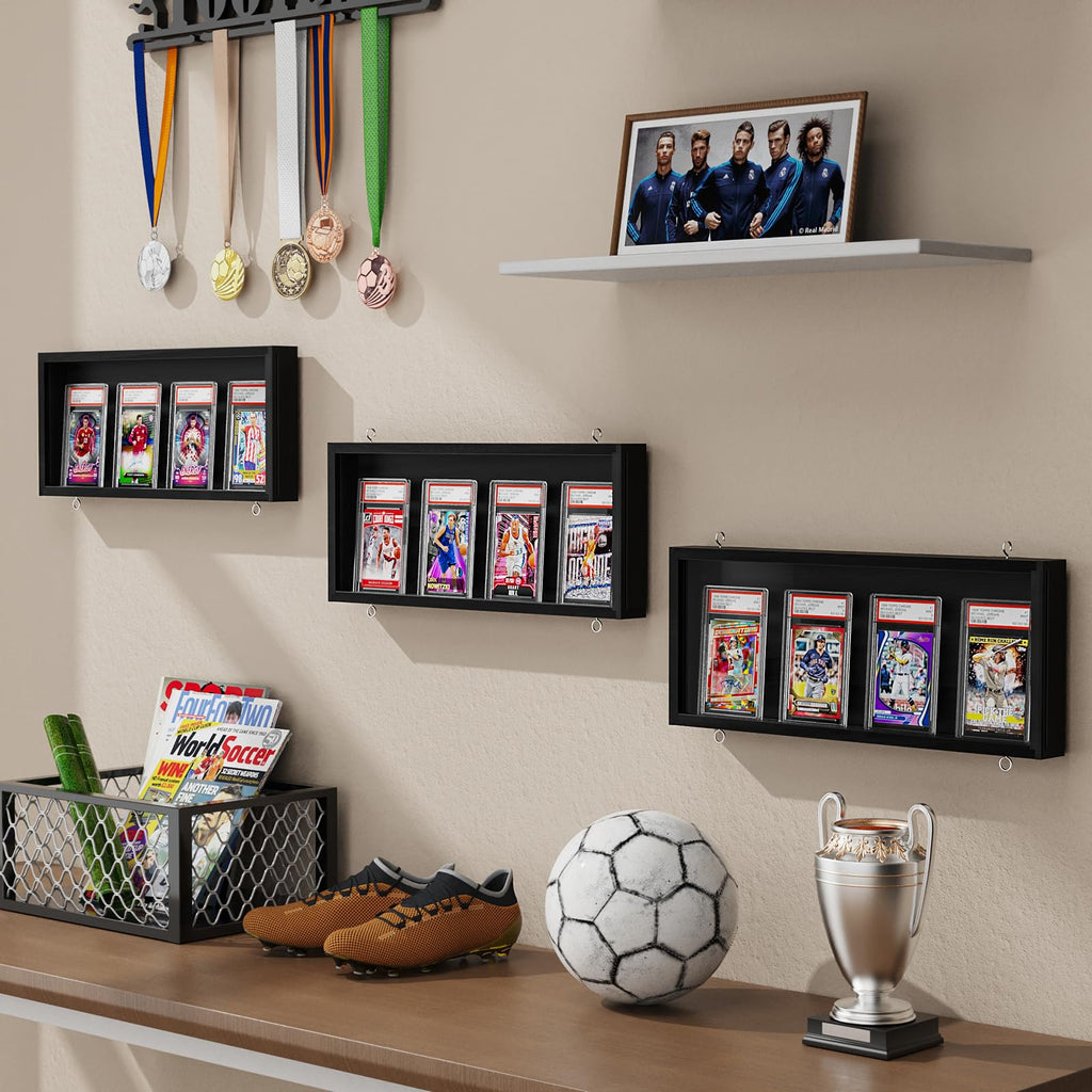 Sammelkarten Display Rahmen Wandmontage, 1er Pack Holz Sportkarten-Vitrine mit Transparent HD, Kartenrahmen Display für Sportkarten & Sammelkarten (Schwarz)