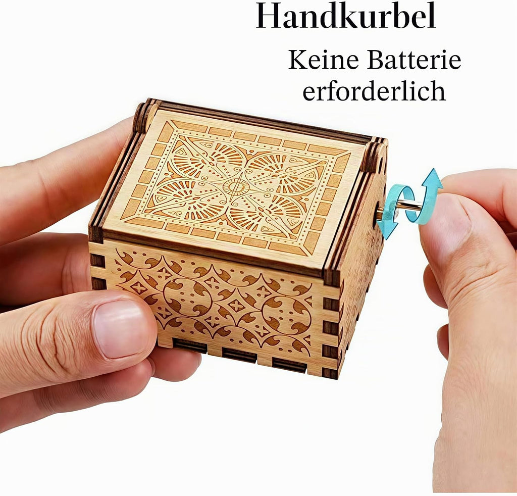 „Der Herr der Ringe“-Filmmusik-Spieluhr in gravierter Holzbox mit Handkurbel, Musikspielzeug