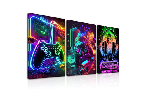Dazzlewall 3Pcs Spiel WandBilder Cool Neon Gaming Bilder für Teen Jungen Zimmer Schlafsaal Spiel Zimmer Dekor 30×40 cm Ungerahmt