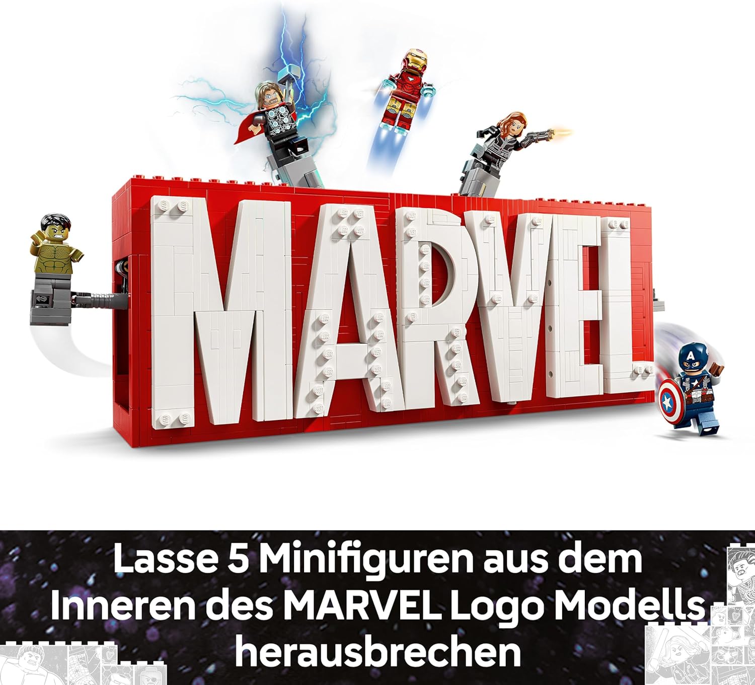 LEGO | Marvel: MARVEL Logo & Minifigures - Collectible including Hulk, Thor, Iron Man, Black Widow and Captain America - Building Set with Avengers Figures - Gift for Boys and Girls aged 12+ - 76313
