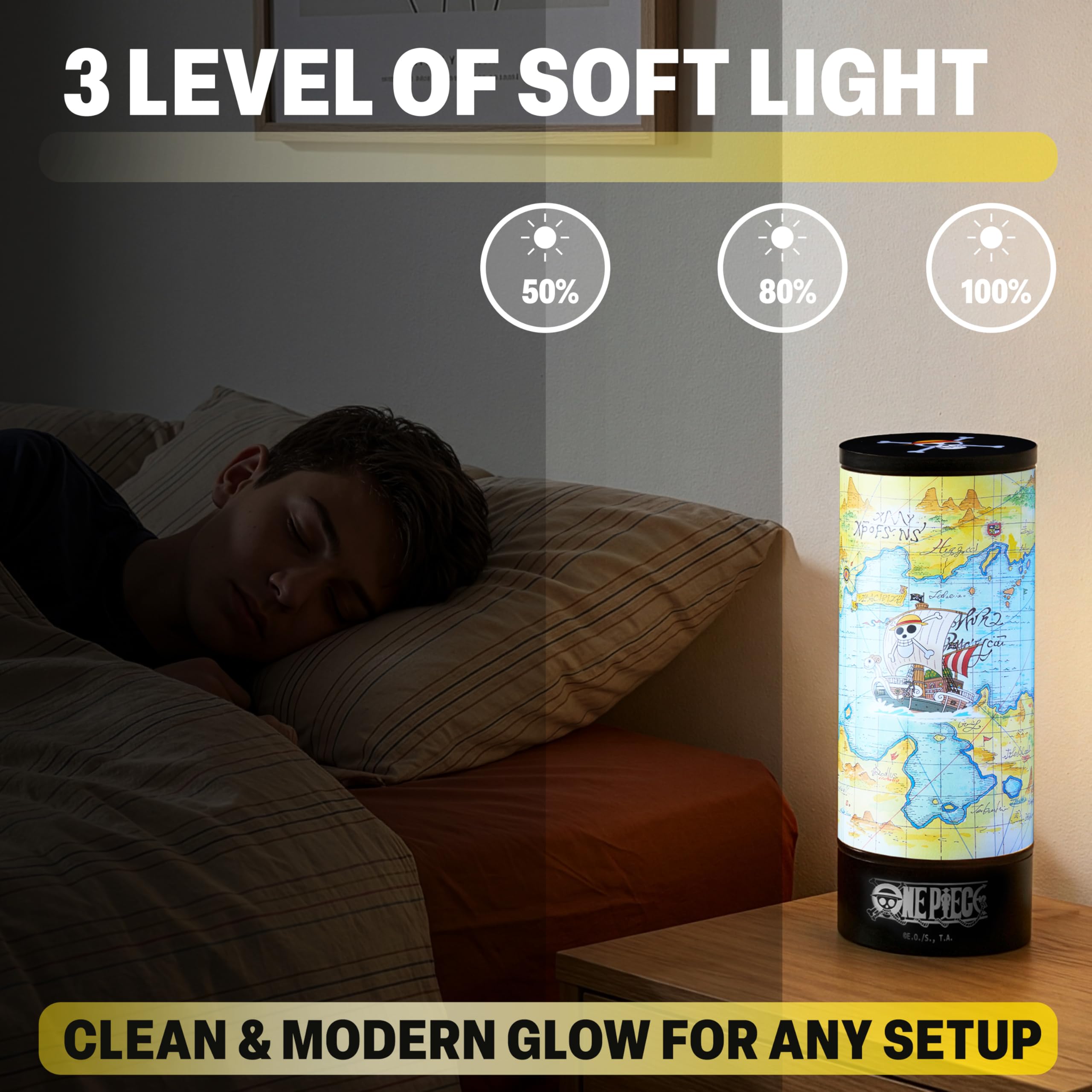 One Piece Skull 3D LED Night Light, Straw Hat Table Lamp with 3 Brightness Levels, USB or Battery, Portable White Light LED Lamp, Anime Gifts for Room Decor (Multicolor 3D Skull)