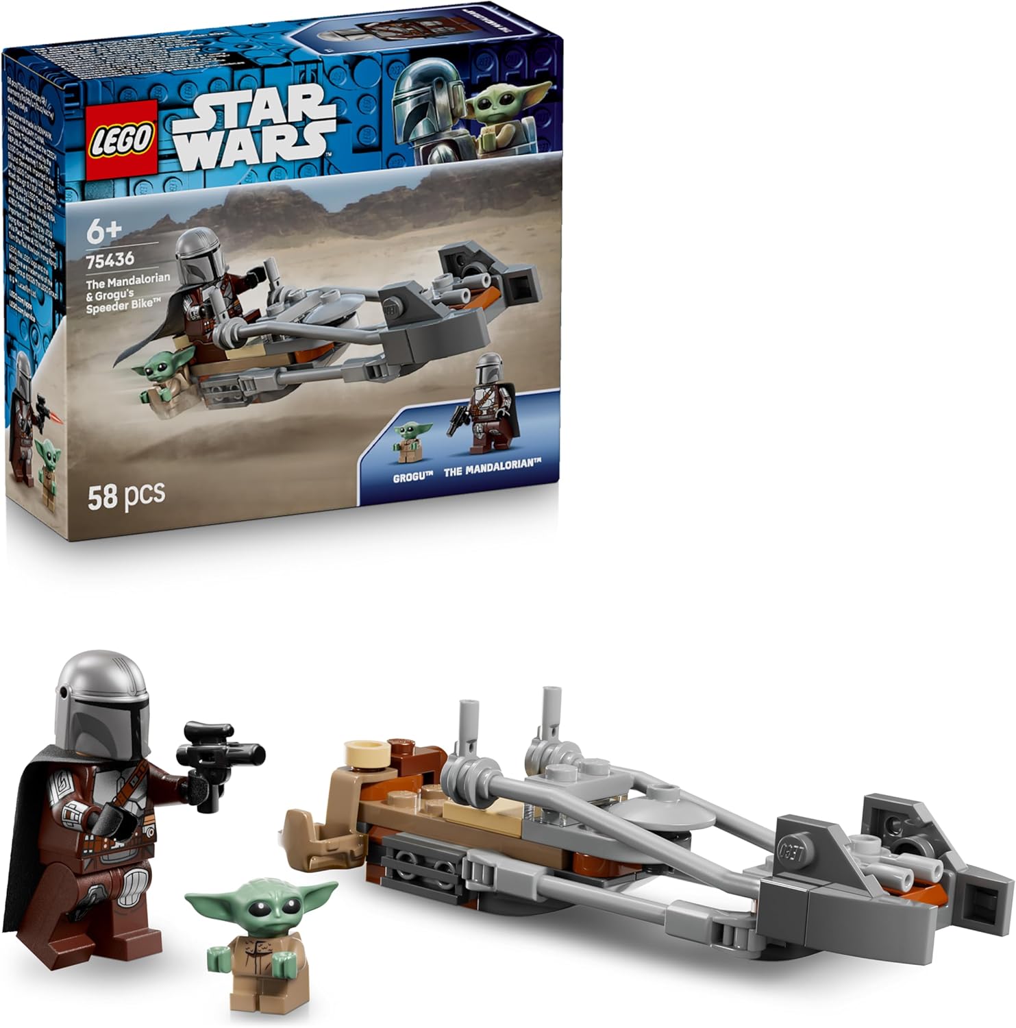 LEGO Star Wars Der Mandalorianer und Grogu auf ihrem Speeder Bike - Set mit Fahrzeug und 2 Star Wars Figuren für Actionabenteuer - Geschenk für Kinder ab 6 Jahren - 75436