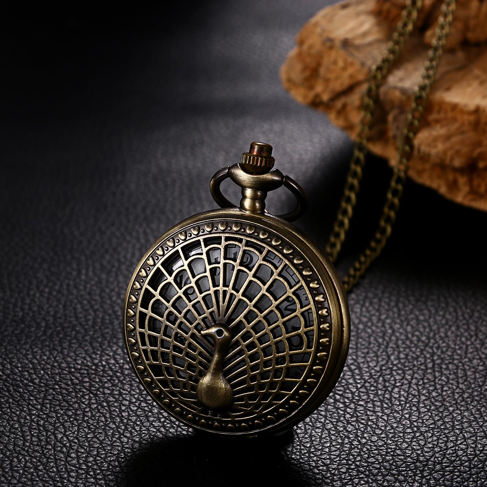 JewelryWe Taschenuhr Herren Damen Vintage: Retro Analog Quarz Kettenuhr Uhr Umhängeuhr mit Halskette Kette Pocket Watch Bronze Unisex Geschenk