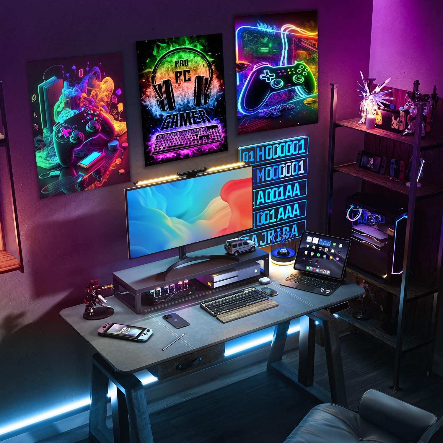 Dazzlewall 3Pcs Spiel WandBilder Cool Neon Gaming Bilder für Teen Jungen Zimmer Schlafsaal Spiel Zimmer Dekor 30×40 cm Ungerahmt